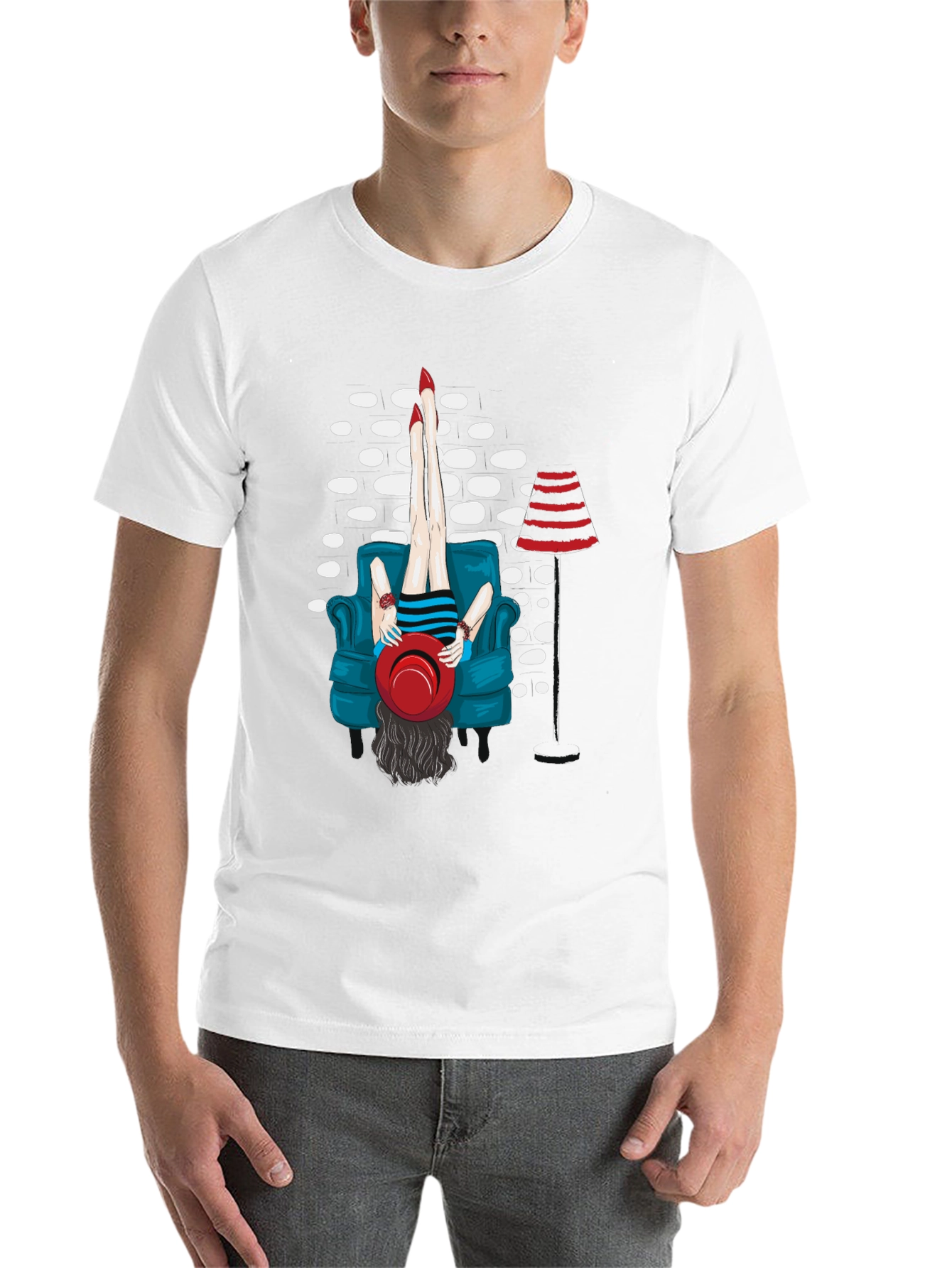 Black Whimsical Woman on Couch Graphic Tee - Novelty T-Shirt view 14