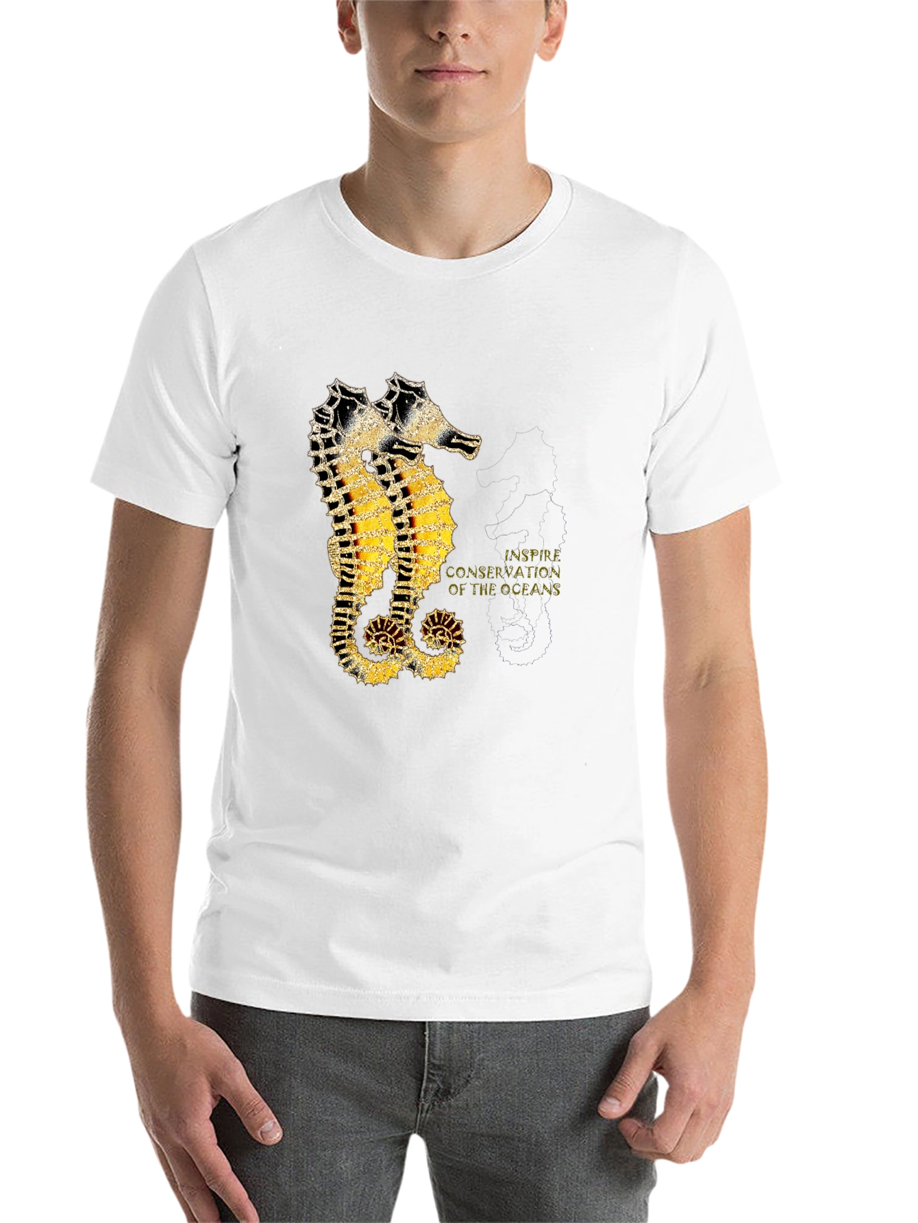 Black Seahorse Inspire Oceans Conservation Black T-Shirt view 14