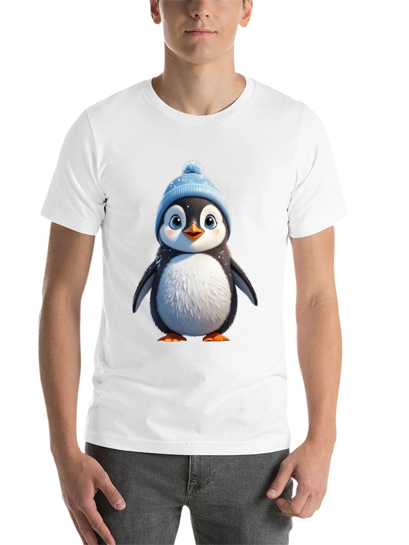 Black Cute Penguin Graphic Tee - Black Cotton Blend view 14