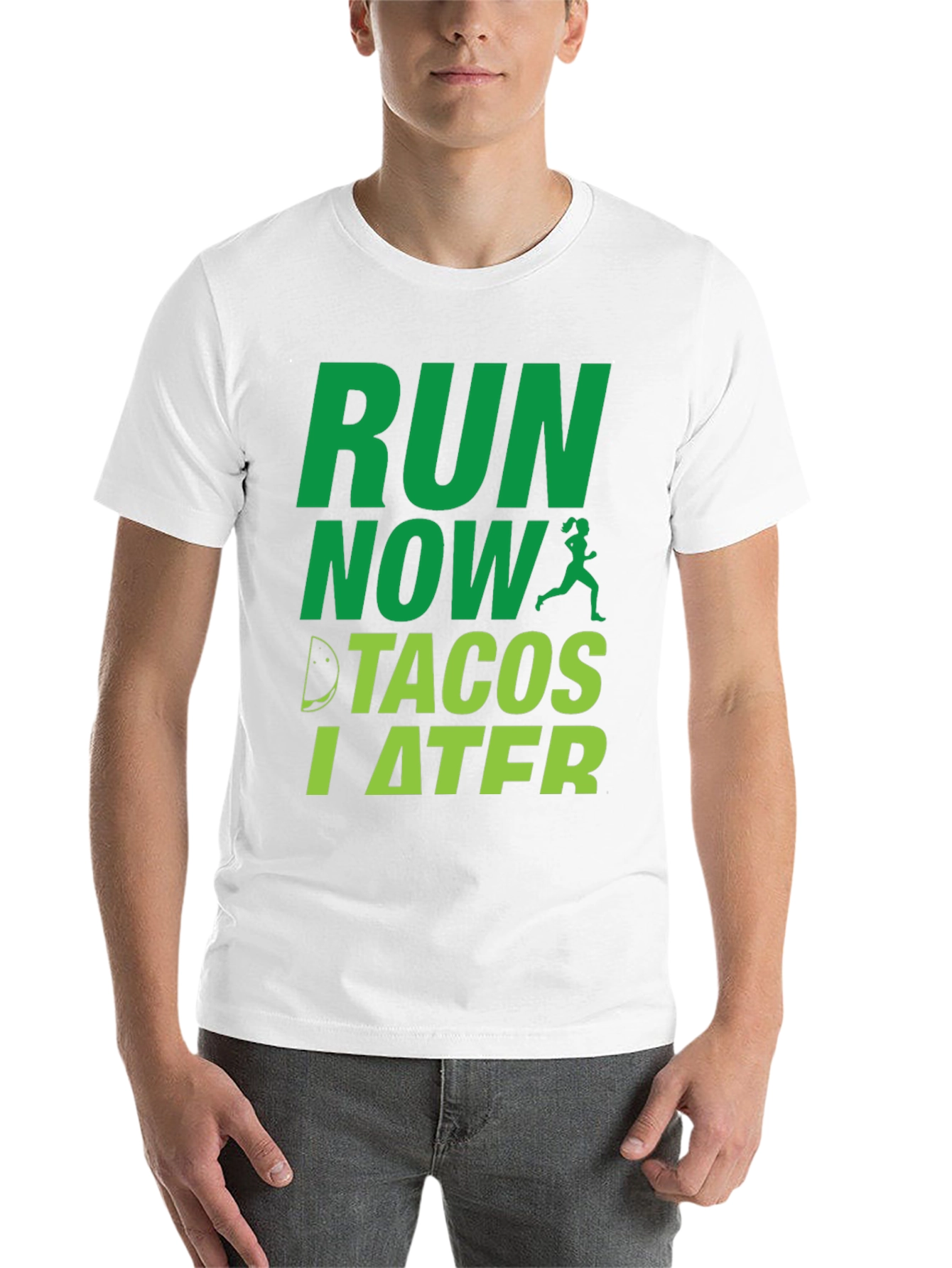 Black Run Now Tacos Later Funny Men's T-Shirt view 14