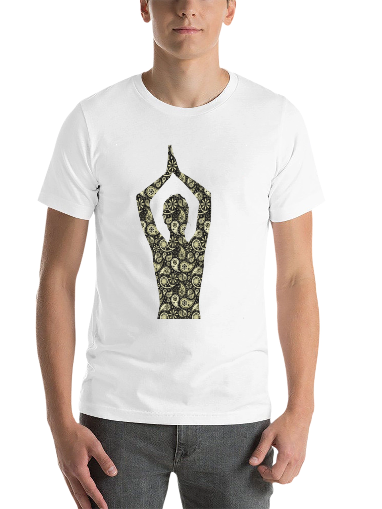 Black Paisley Yoga Pose T-Shirt - Black view 14