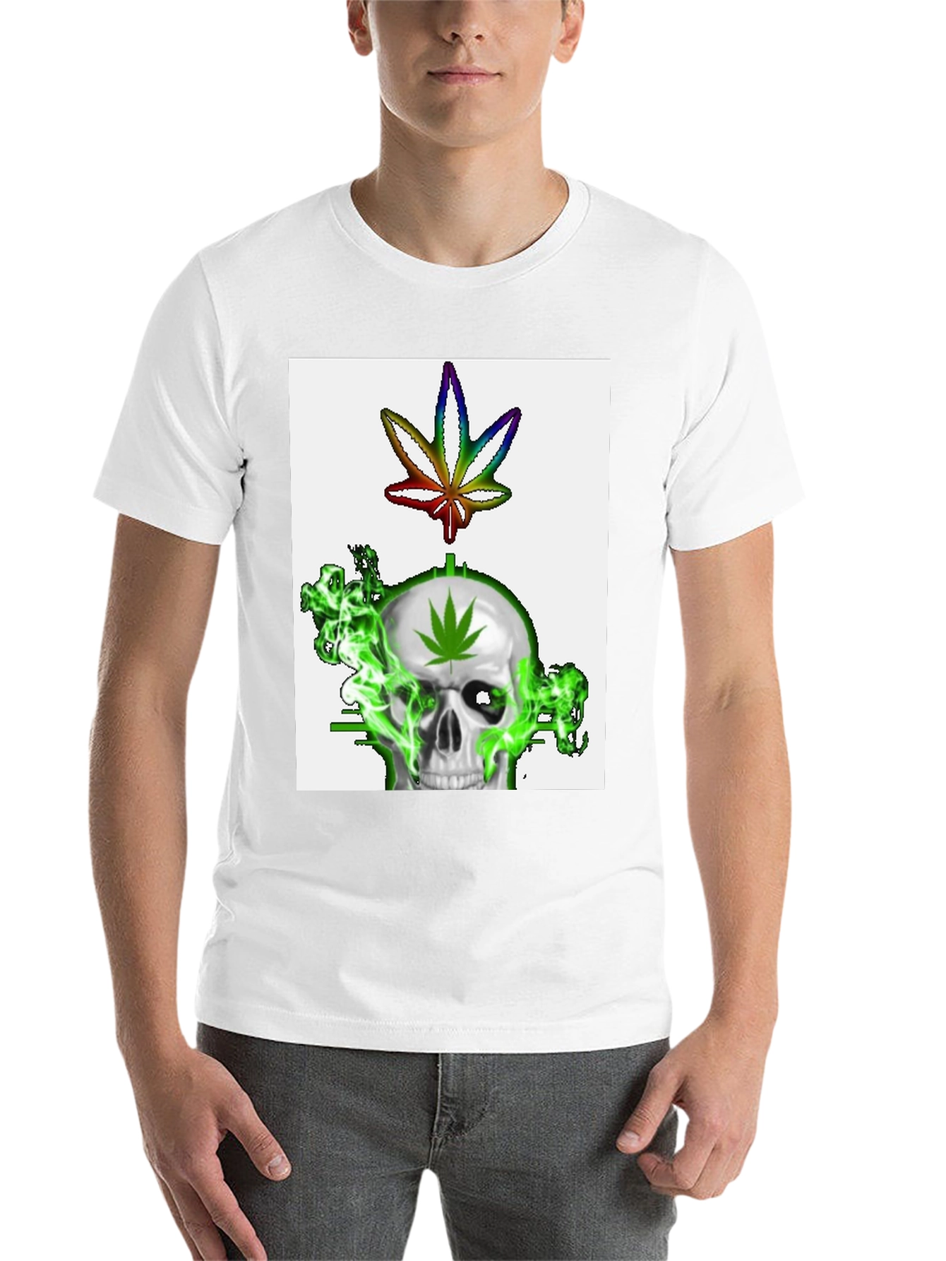Black Skull & Weed Leaf Graphic T-Shirt view 14