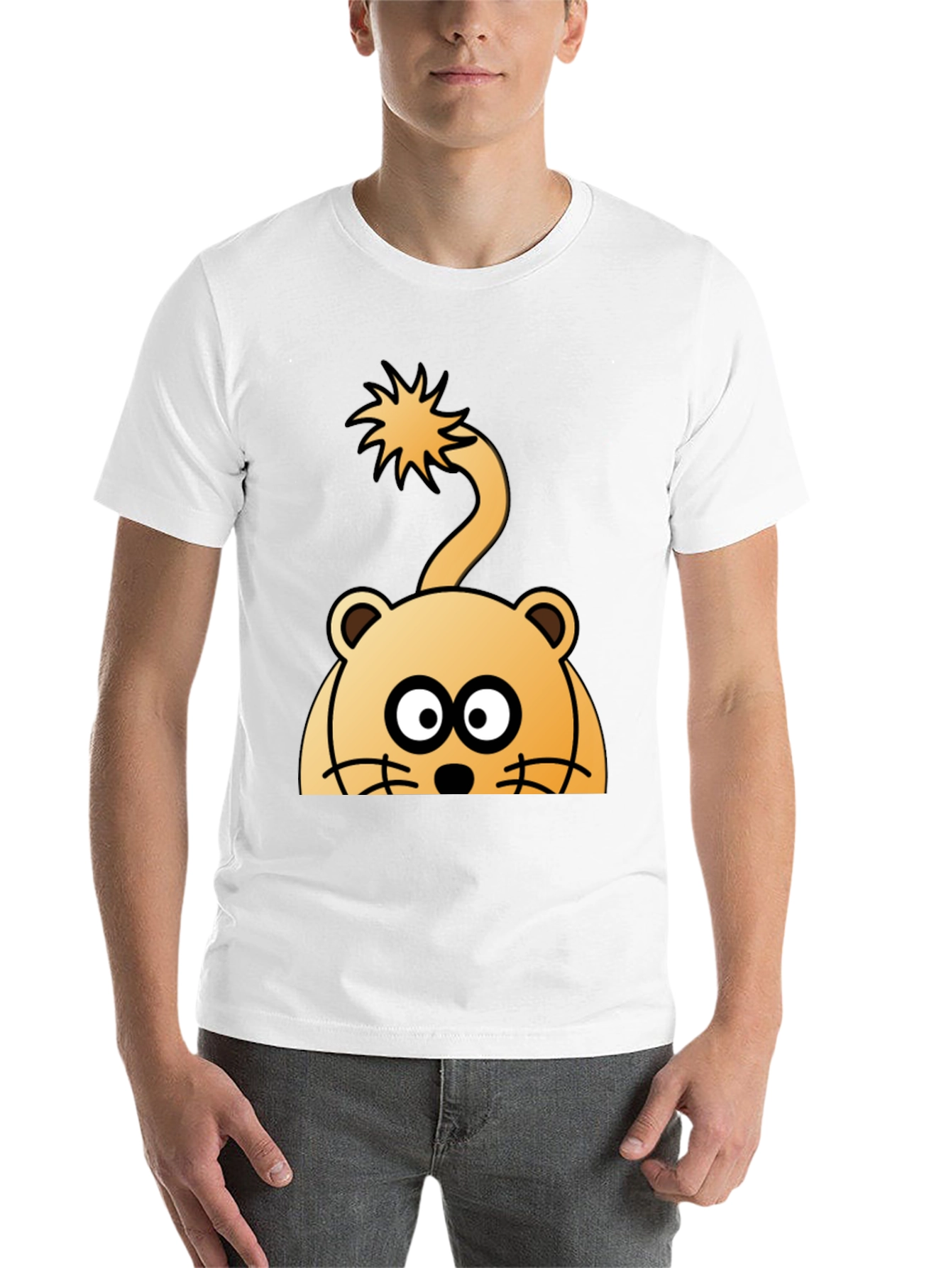 Cartoon Lion Peek-a-boo Black T-Shirt - 14