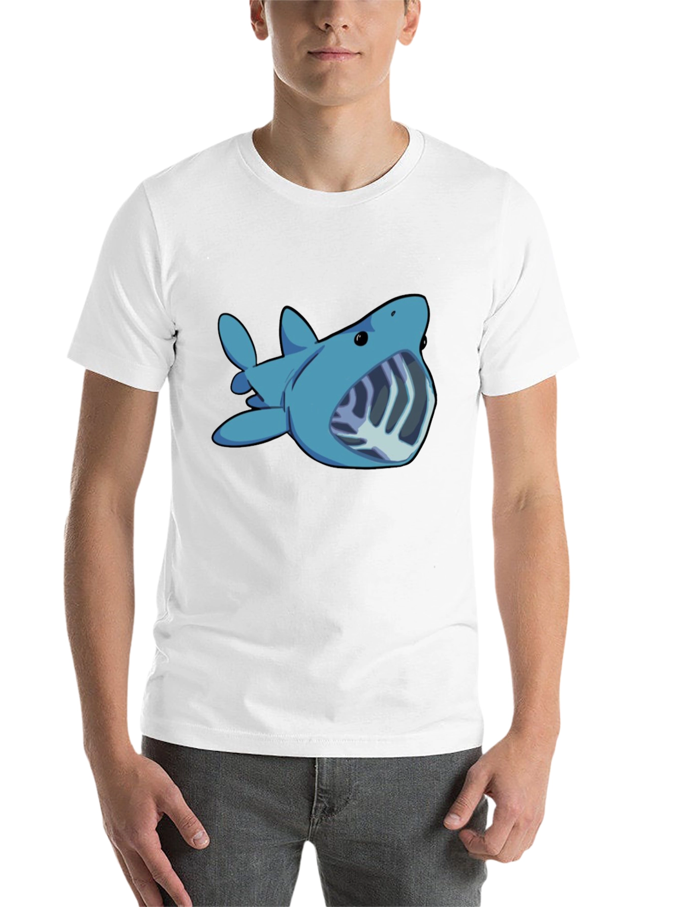 Black Cartoon Shark Graphic Tee - Black Unisex T-Shirt view 14