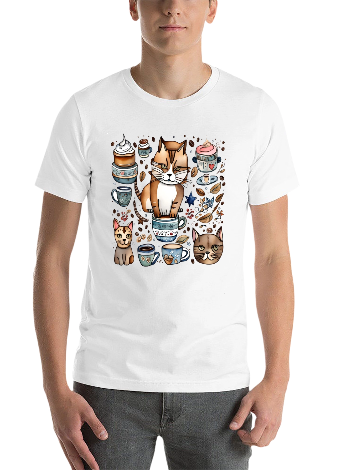 Black Cat & Coffee Lover T-Shirt - Cute Cartoon Design view 14
