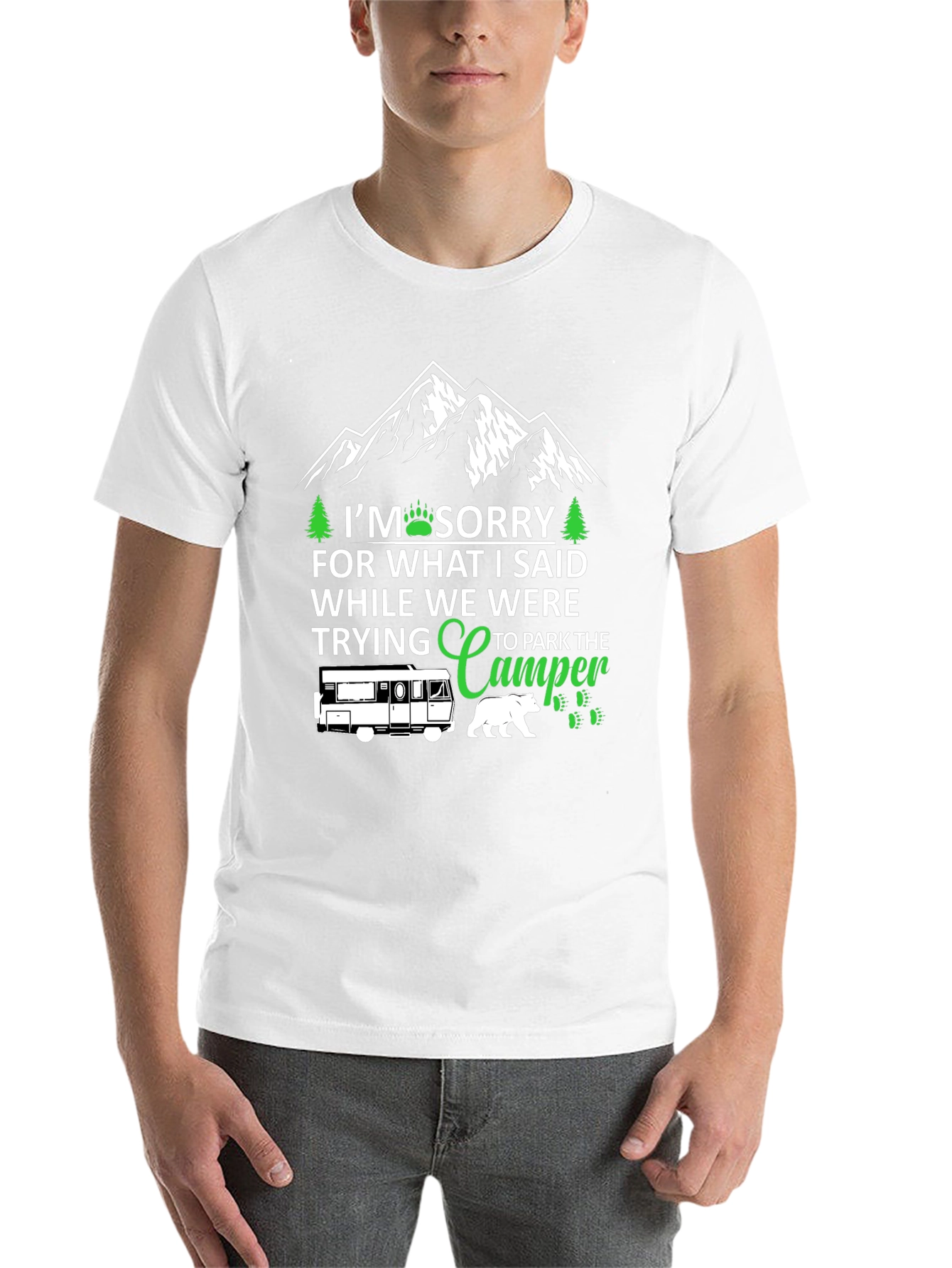 Black Sorry While Parking Camper T-Shirt view 14