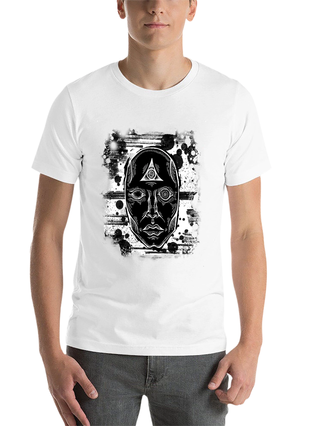 Black Mystic Face Graphic Black T-Shirt - Unique Design view 14