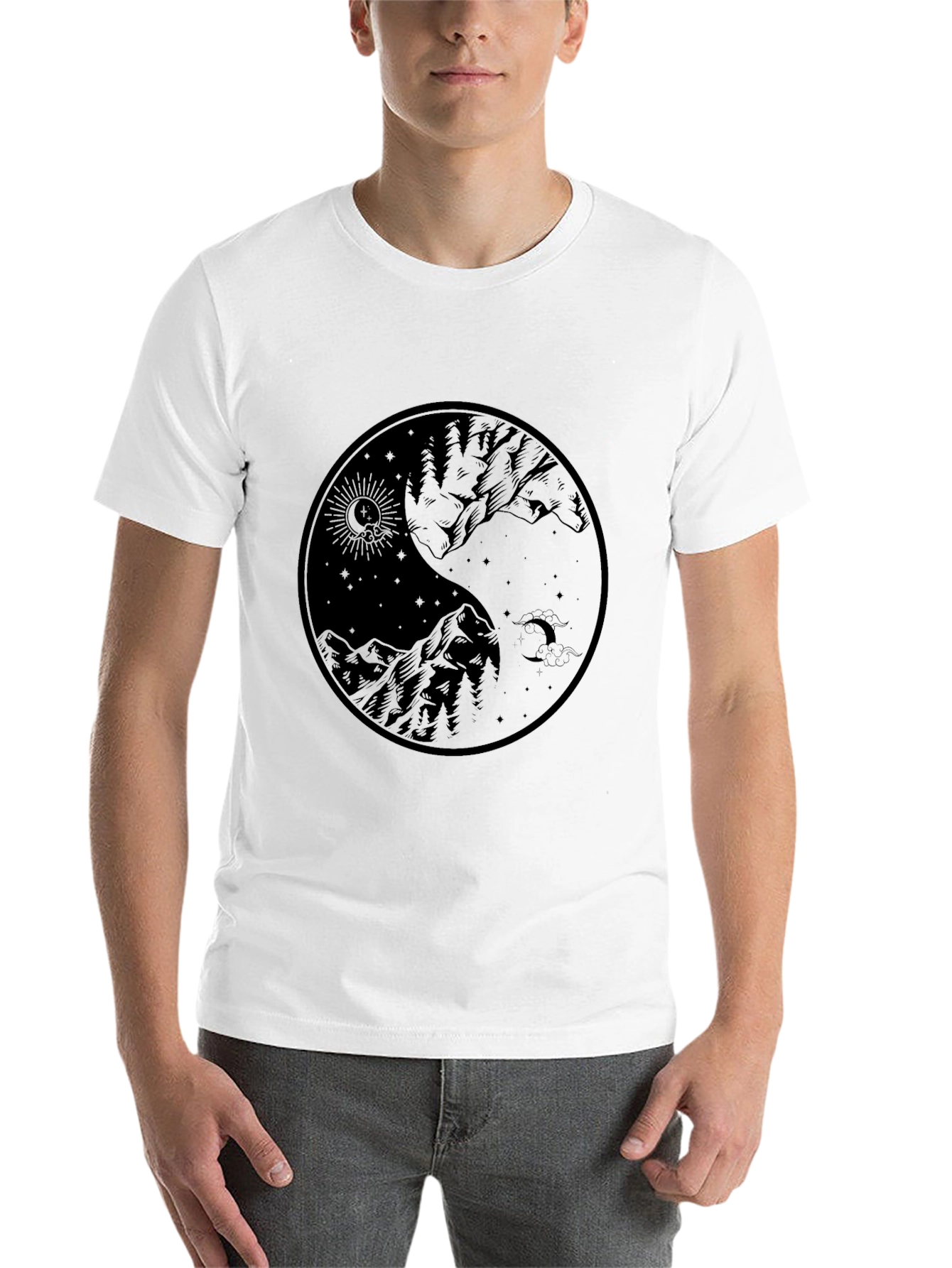 Black Yin Yang Mountain Graphic Tee - Black view 14