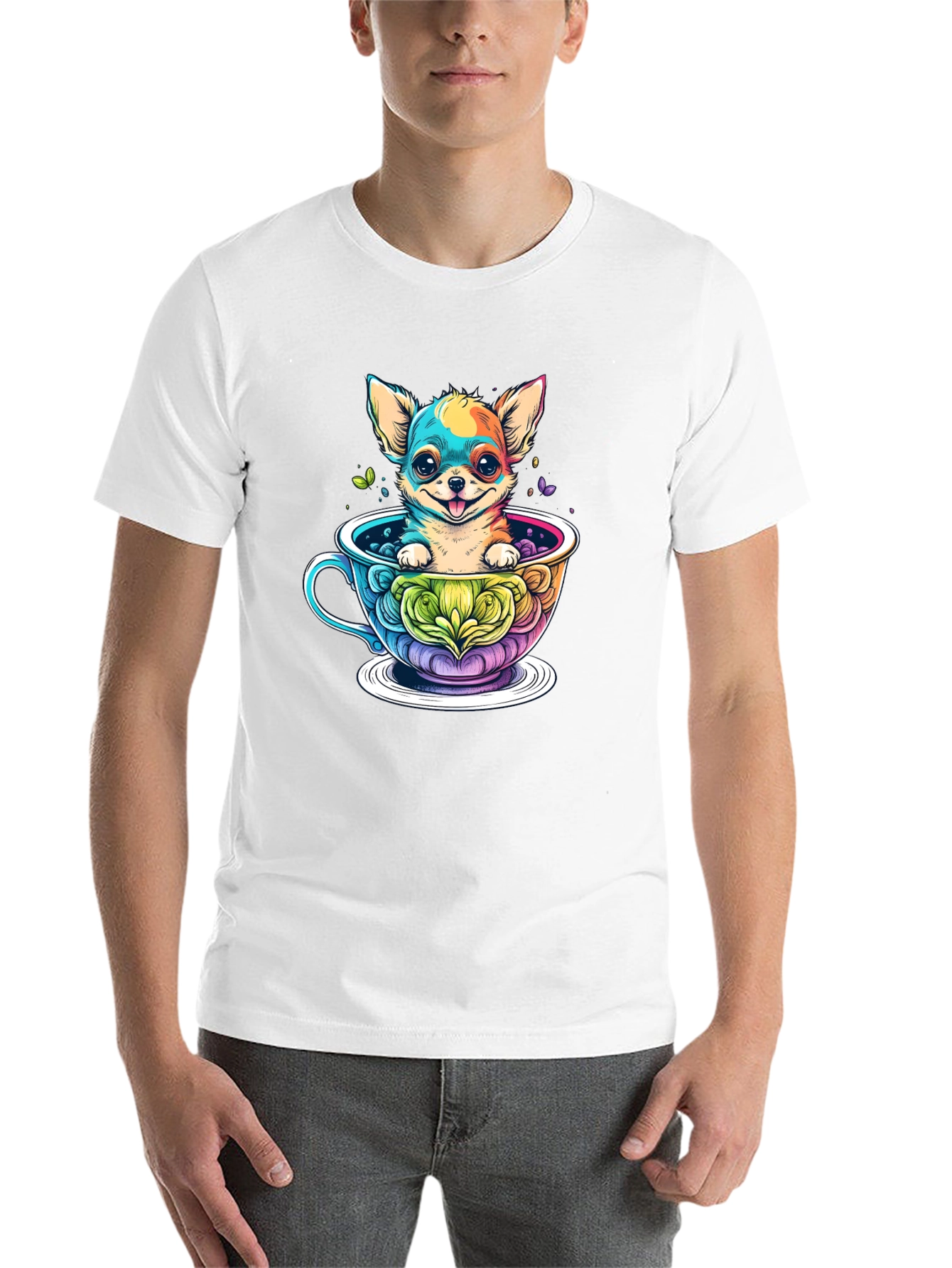 Black Chihuahua in Teacup Graphic Black T-Shirt view 14