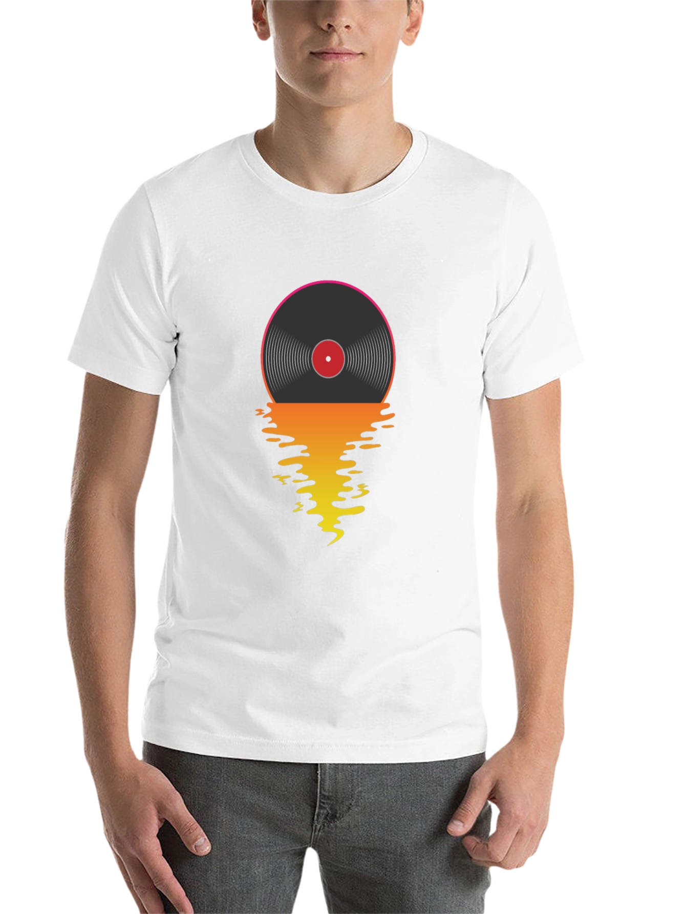 Black Retro Vinyl Record Sunset Graphic T-Shirt view 14