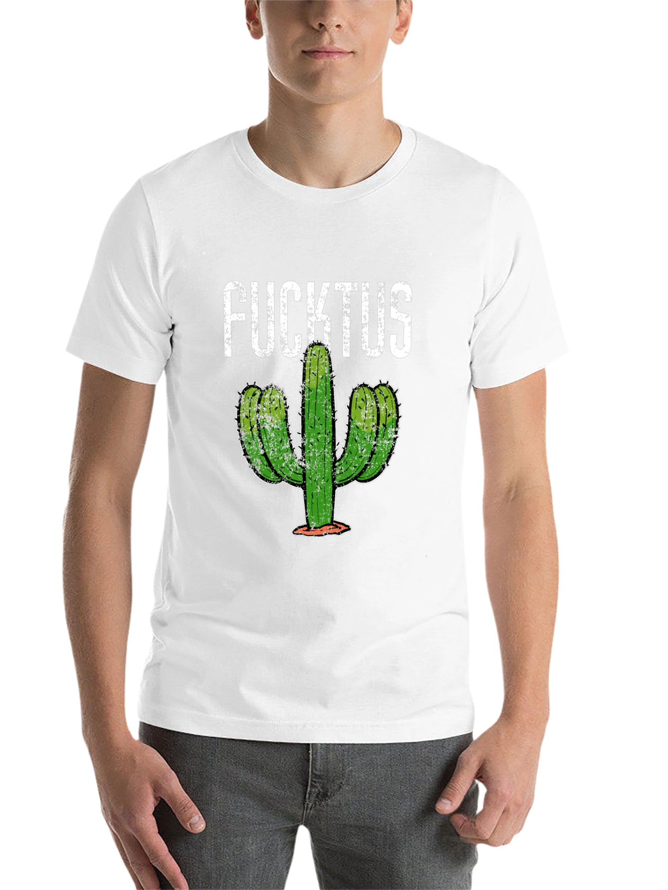 Black Funny Fucktus Cactus Graphic T-Shirt - Black view 14