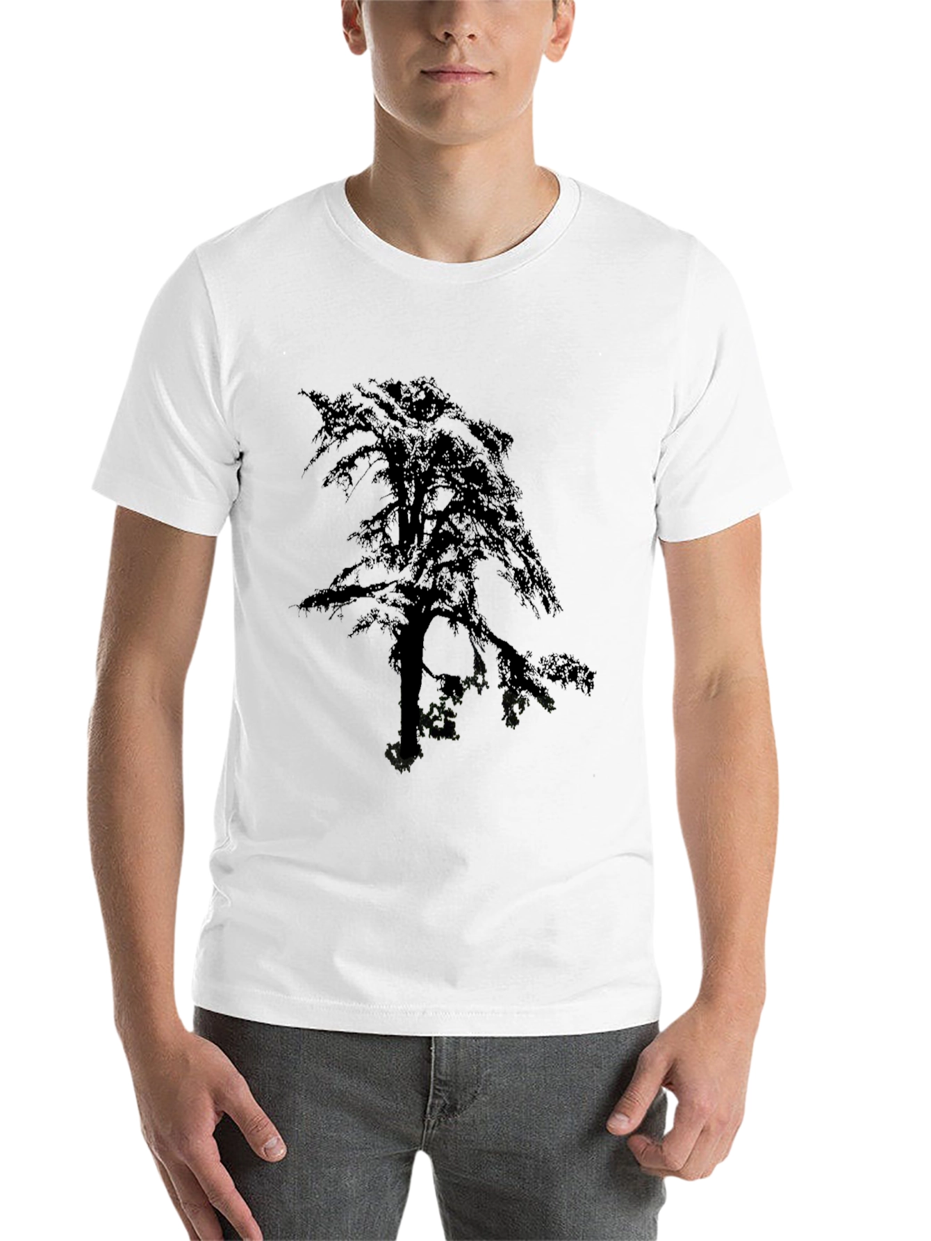 Black Silhouette Tree Graphic Tee - Men's Black Cotton T-Shirt view 14