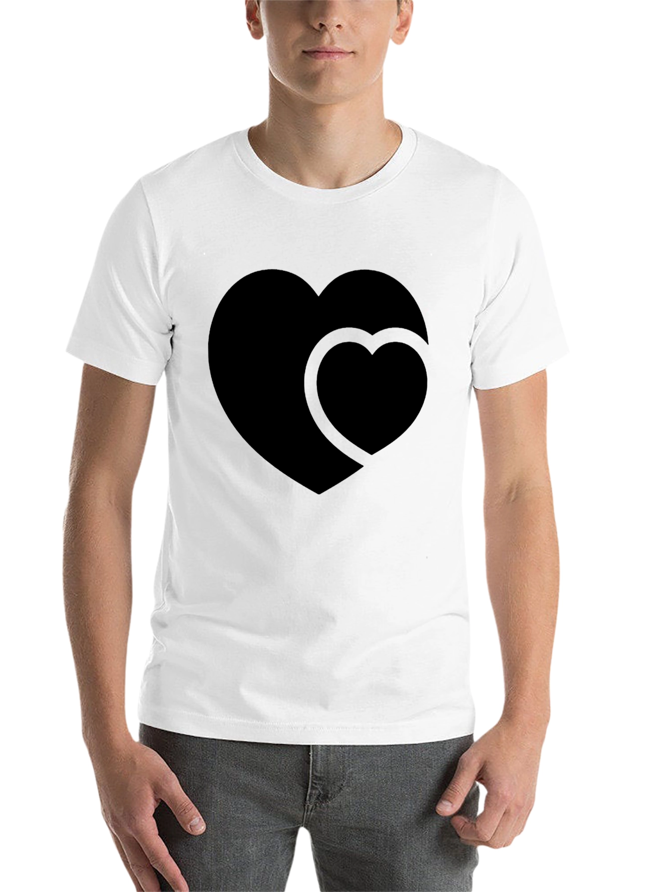 Black Men's Black Double Heart Graphic T-Shirt view 14