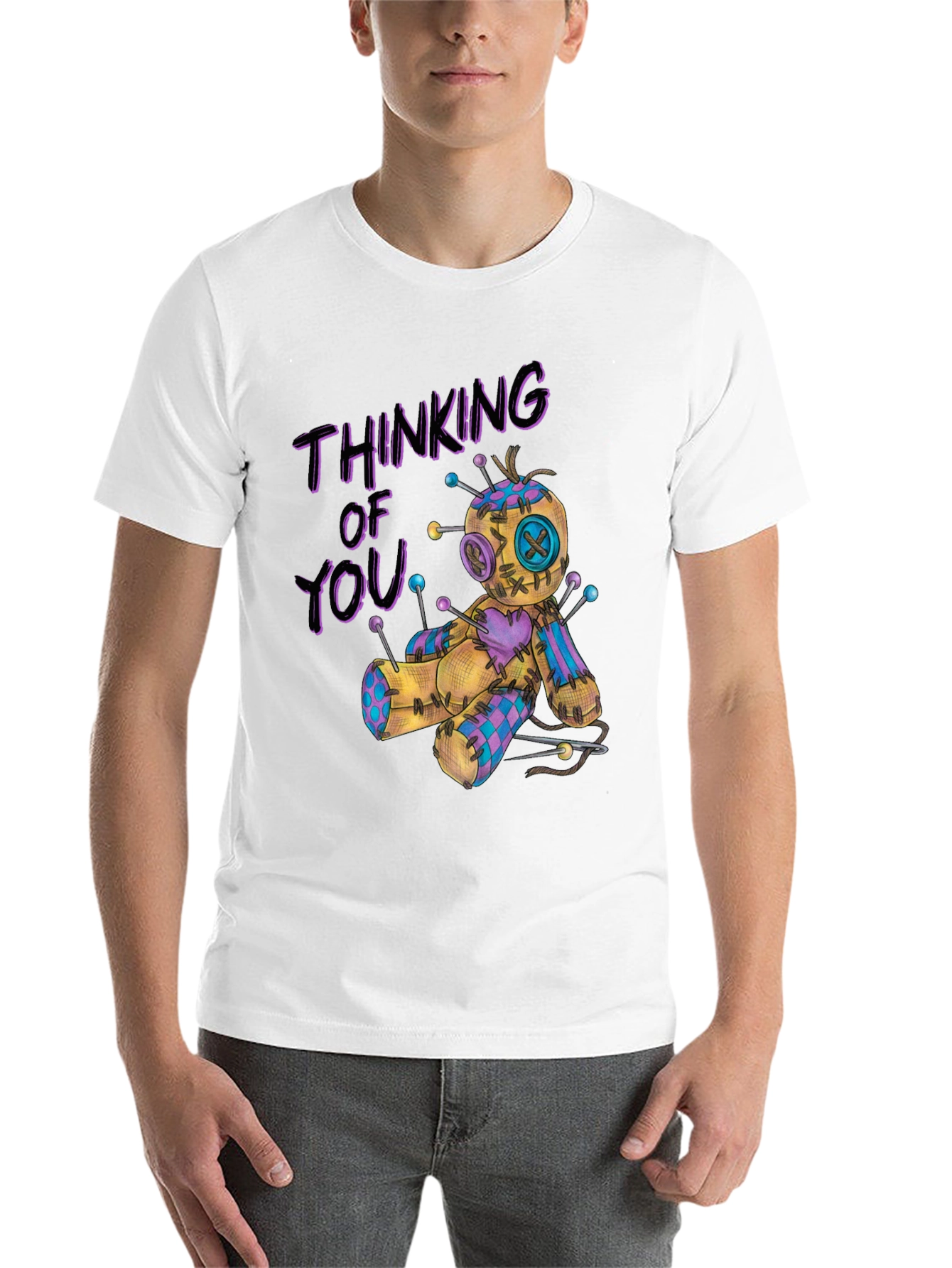 Black Thinking of You Voodoo Doll Graphic T-Shirt view 14