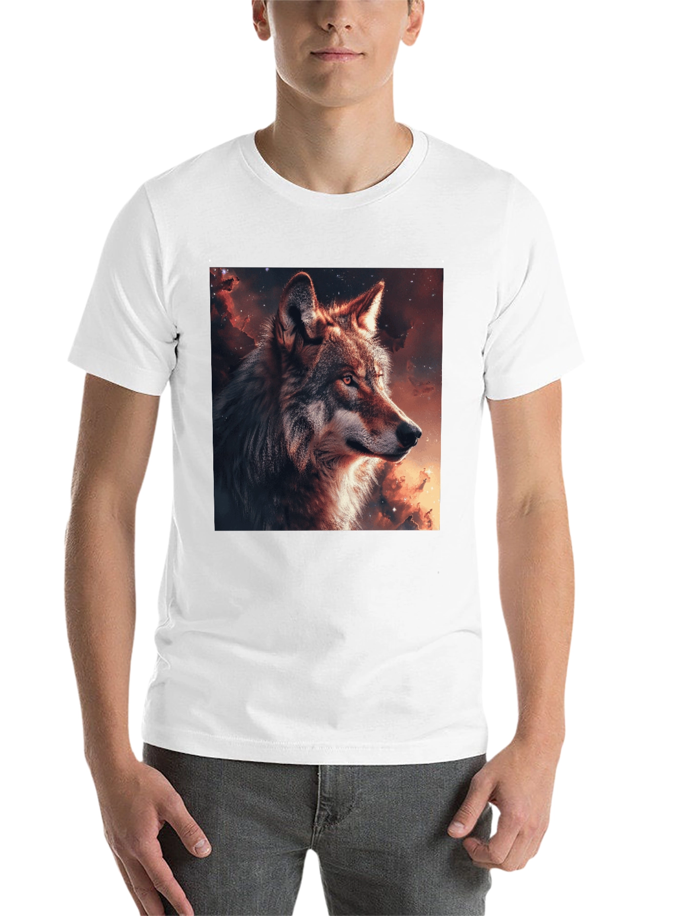 Black Wolf Galaxy Graphic T-Shirt - Men's Black Tee view 14