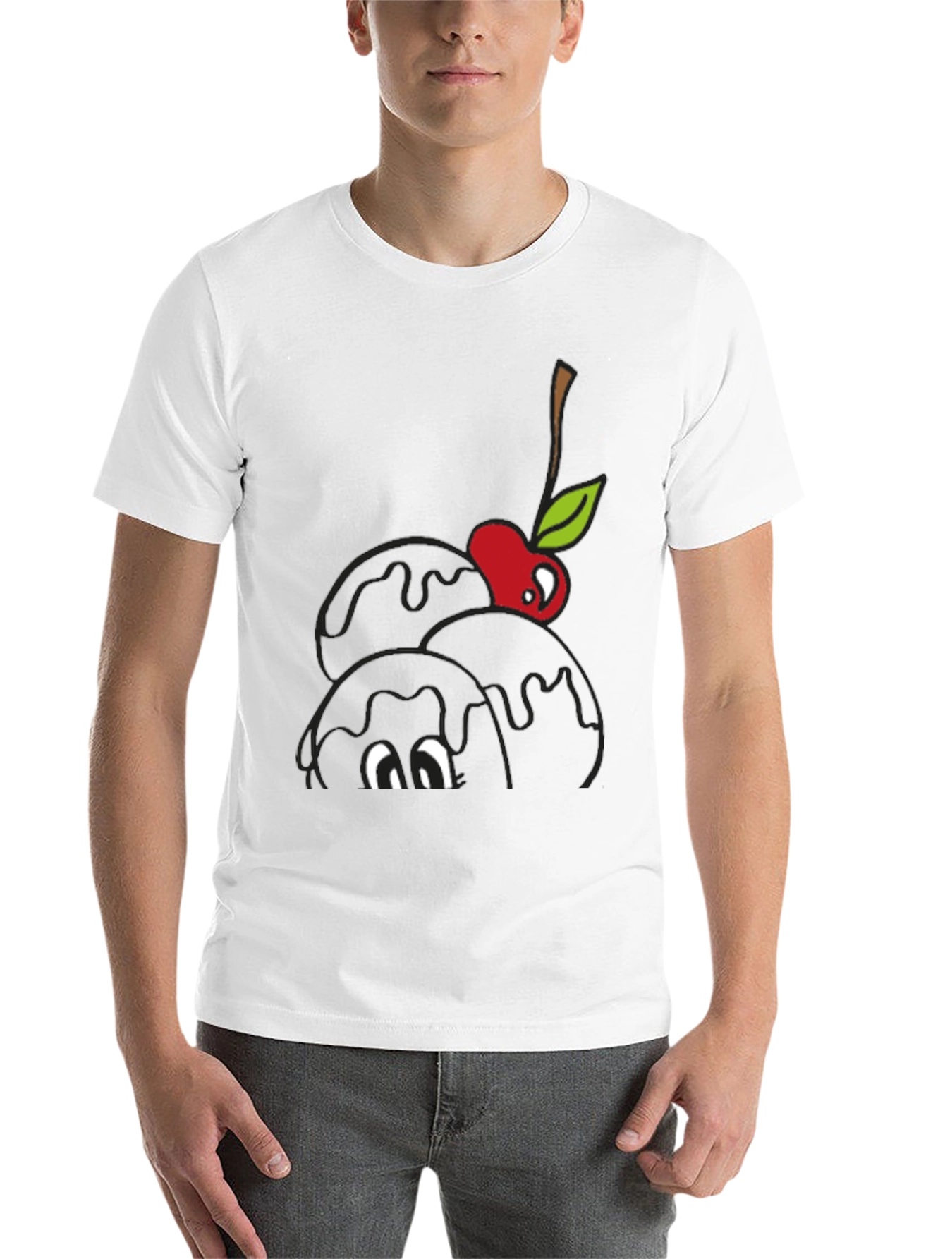 Black Black T-Shirt with Cartoon Cherry Ice Cream Design view 14