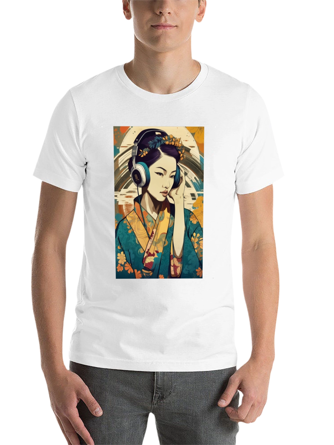 Black Geisha Headphones Graphic Tee - Stylish & Unique view 14