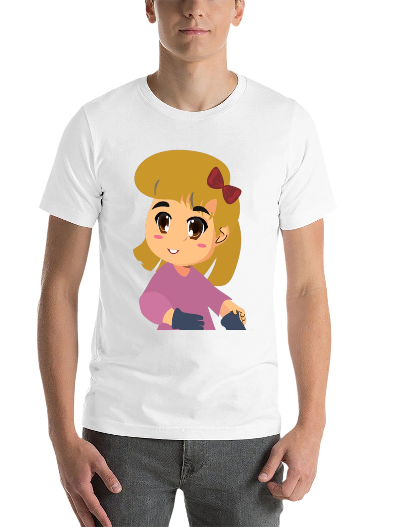 Black Cute Girl Cartoon Black T-Shirt view 14