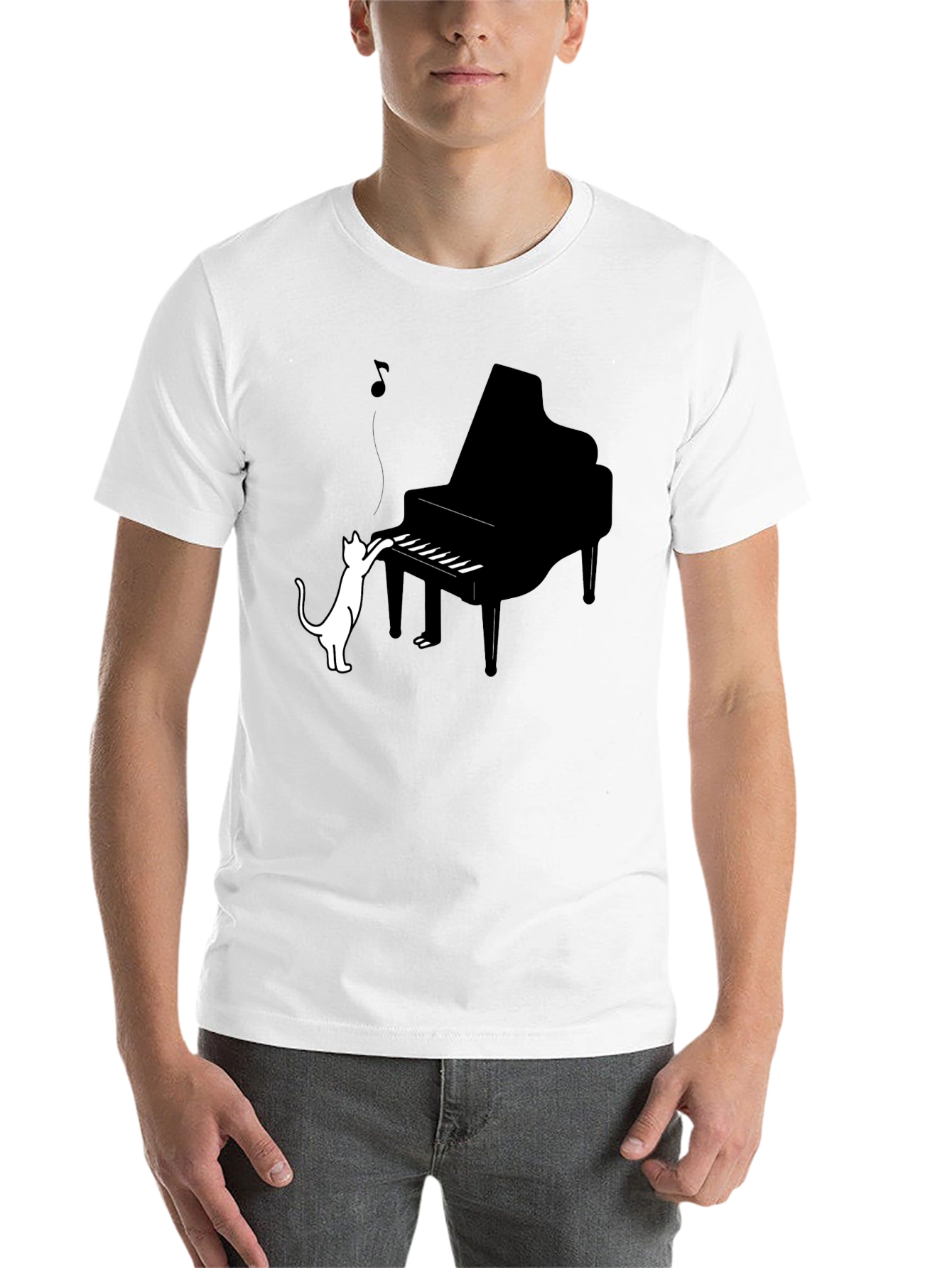 Black Cat Playing Piano Graphic Tee - Black Cotton Blend view 14
