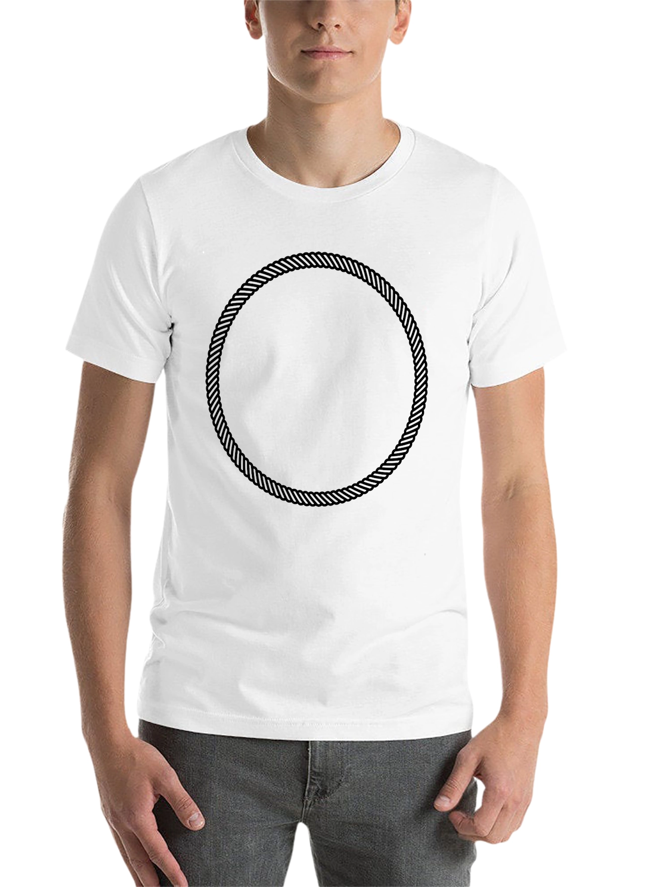 Black Men's Black T-Shirt with Rope Circle Design view 14
