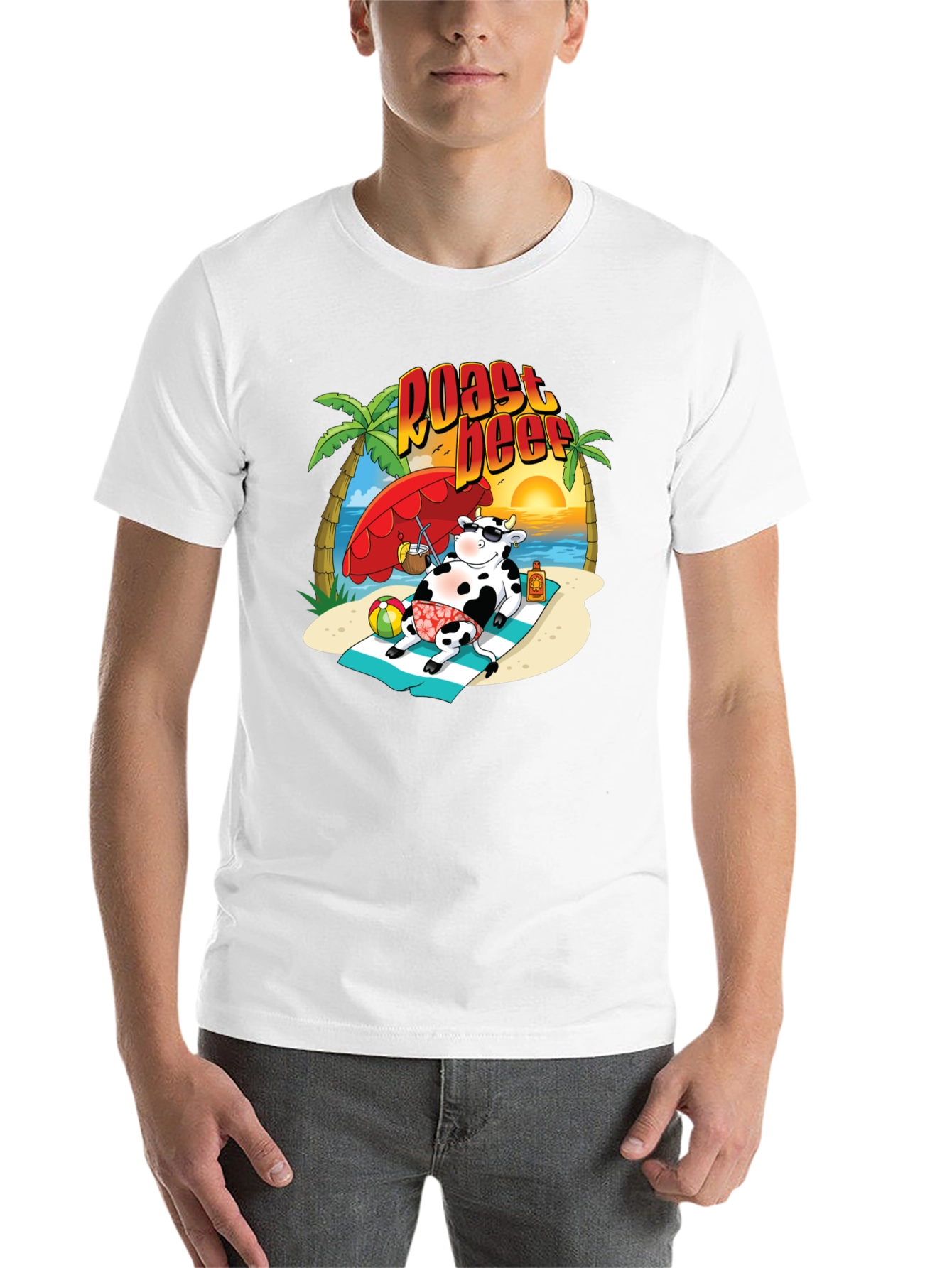 Black Roast Beef Beach Cow Graphic T-Shirt view 14