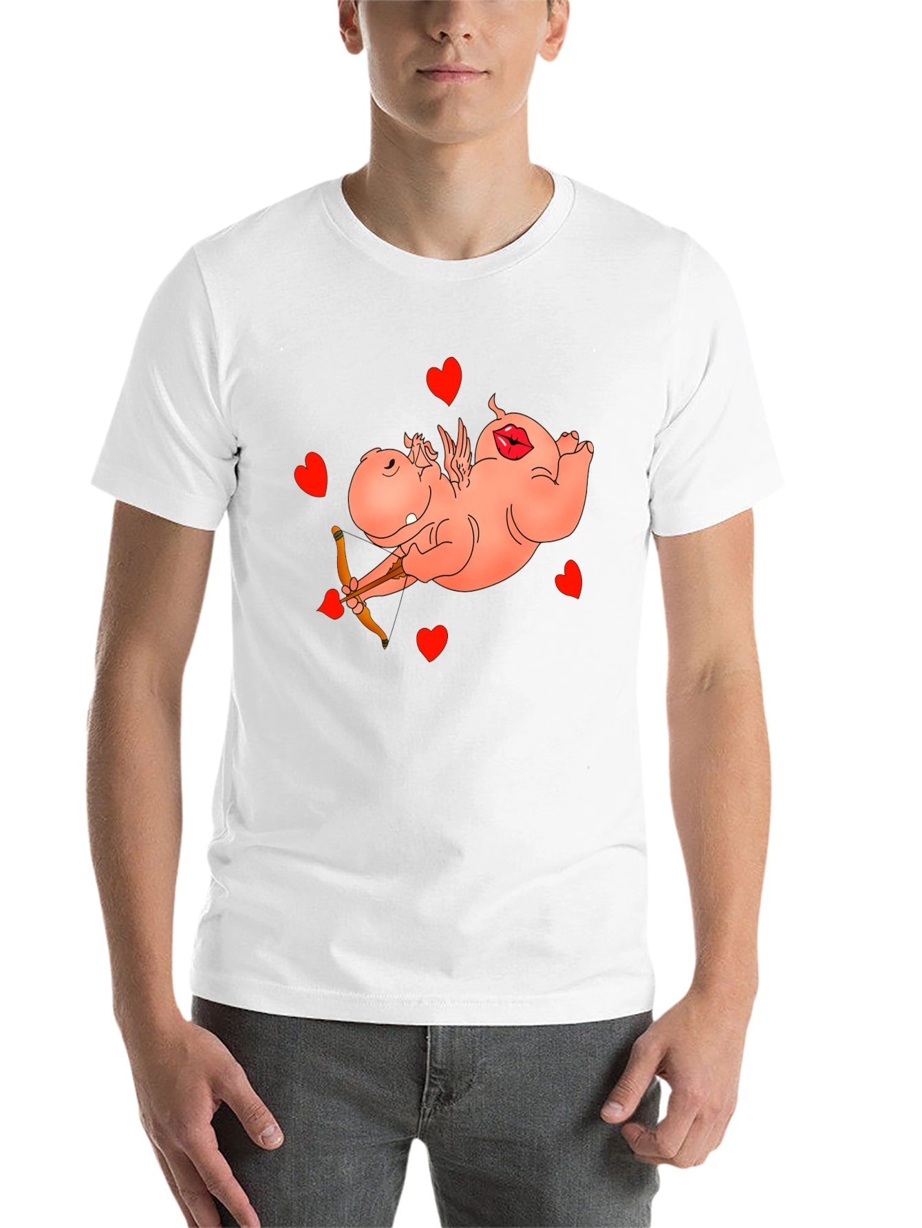 Black Cupid Hippo Graphic Tee - Funny Valentine's Day Shirt view 14
