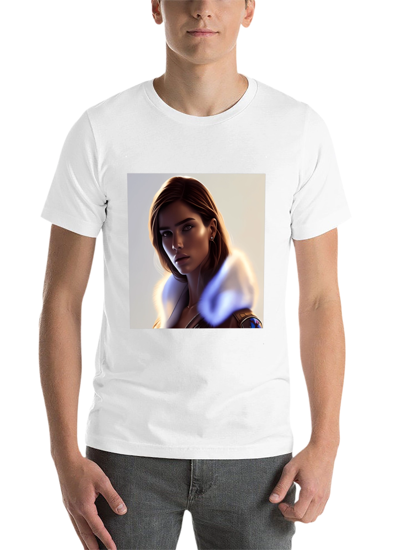 Stylish Black T-Shirt with Woman Portrait - 14