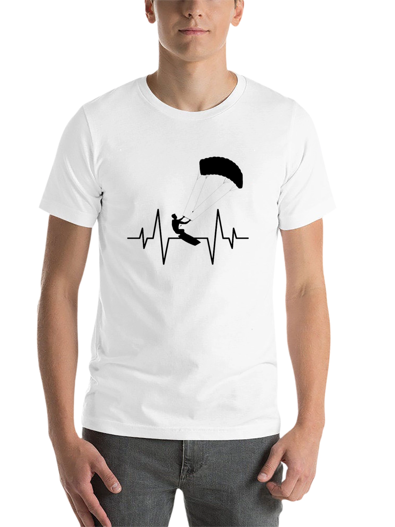 Black Kiteboarding Heartbeat T-Shirt - Black Graphic Tee view 14
