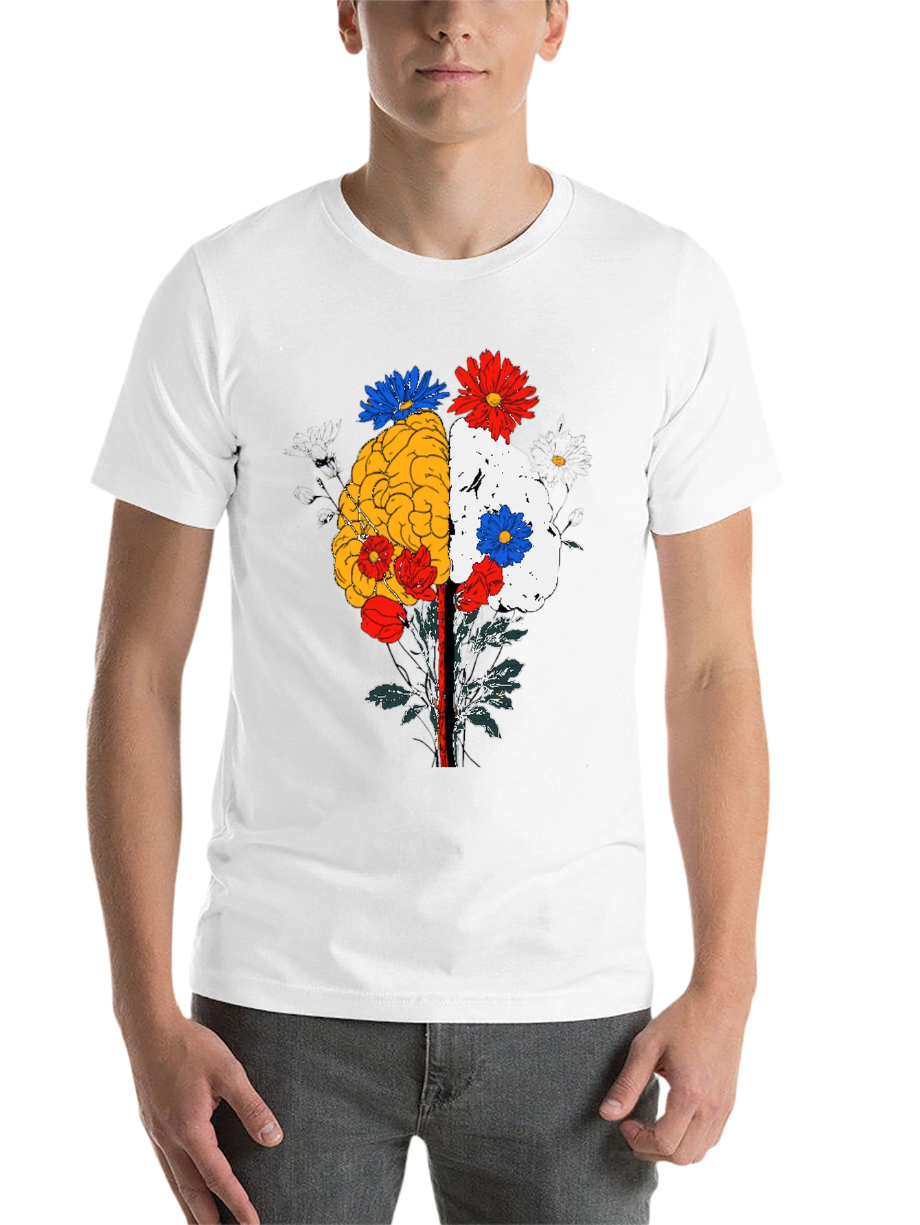 Black Brain and Flower Graphic Tee - Black Cotton view 14