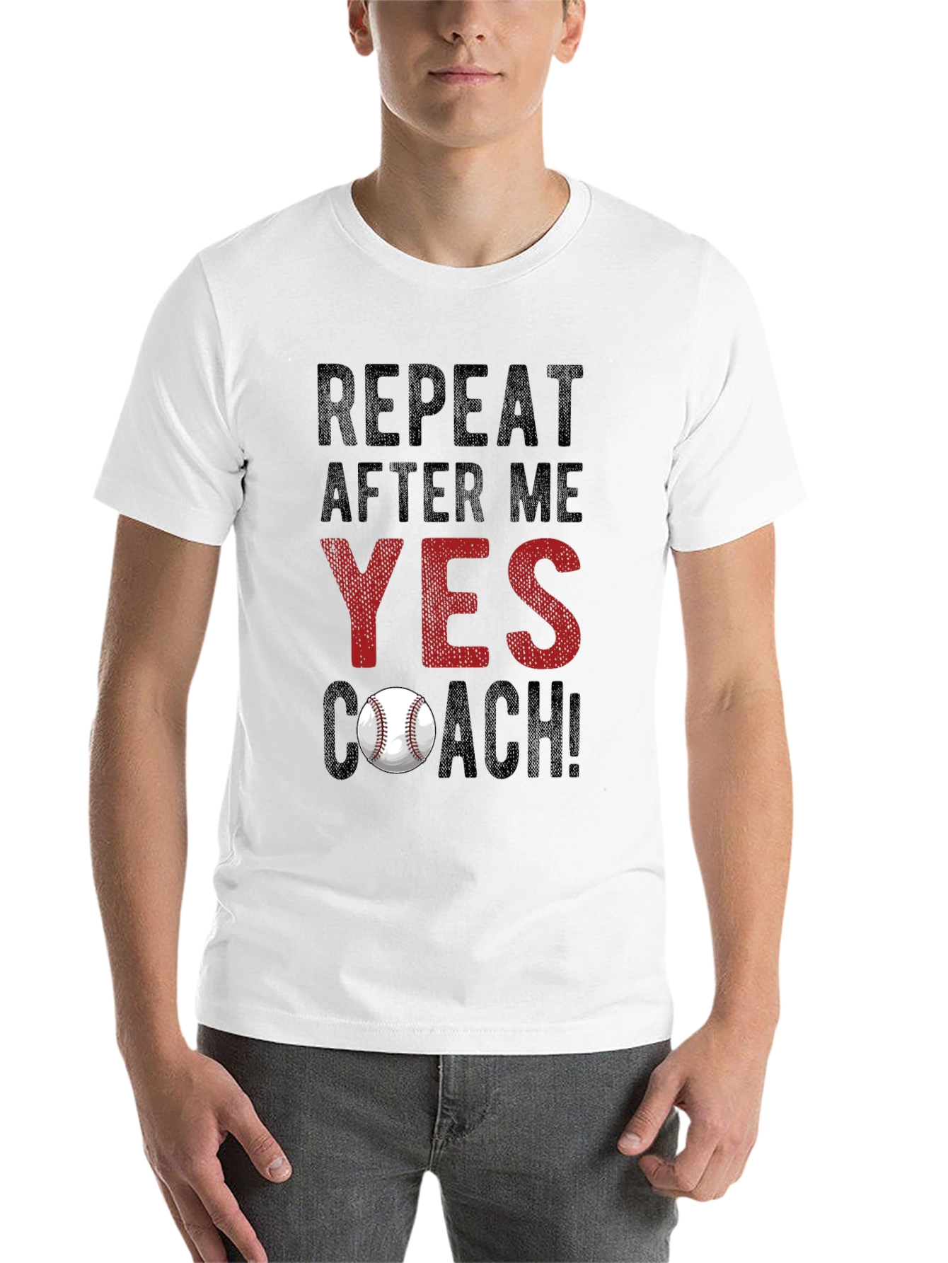 Black Repeat After Me: Yes Coach! Baseball T-Shirt view 14
