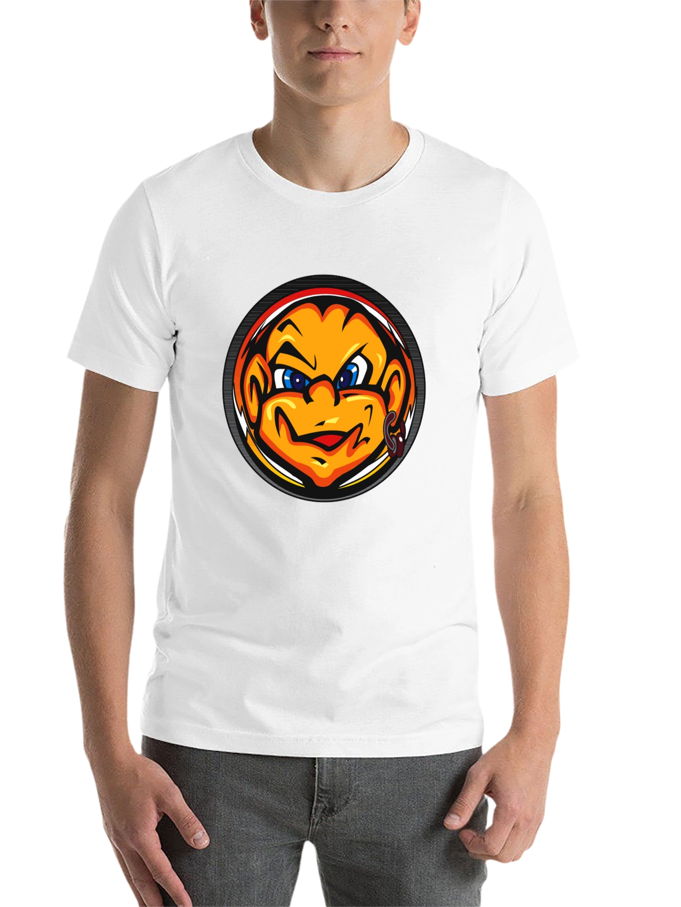 Black Cool Black T-Shirt with Cartoon Face Graphic view 14