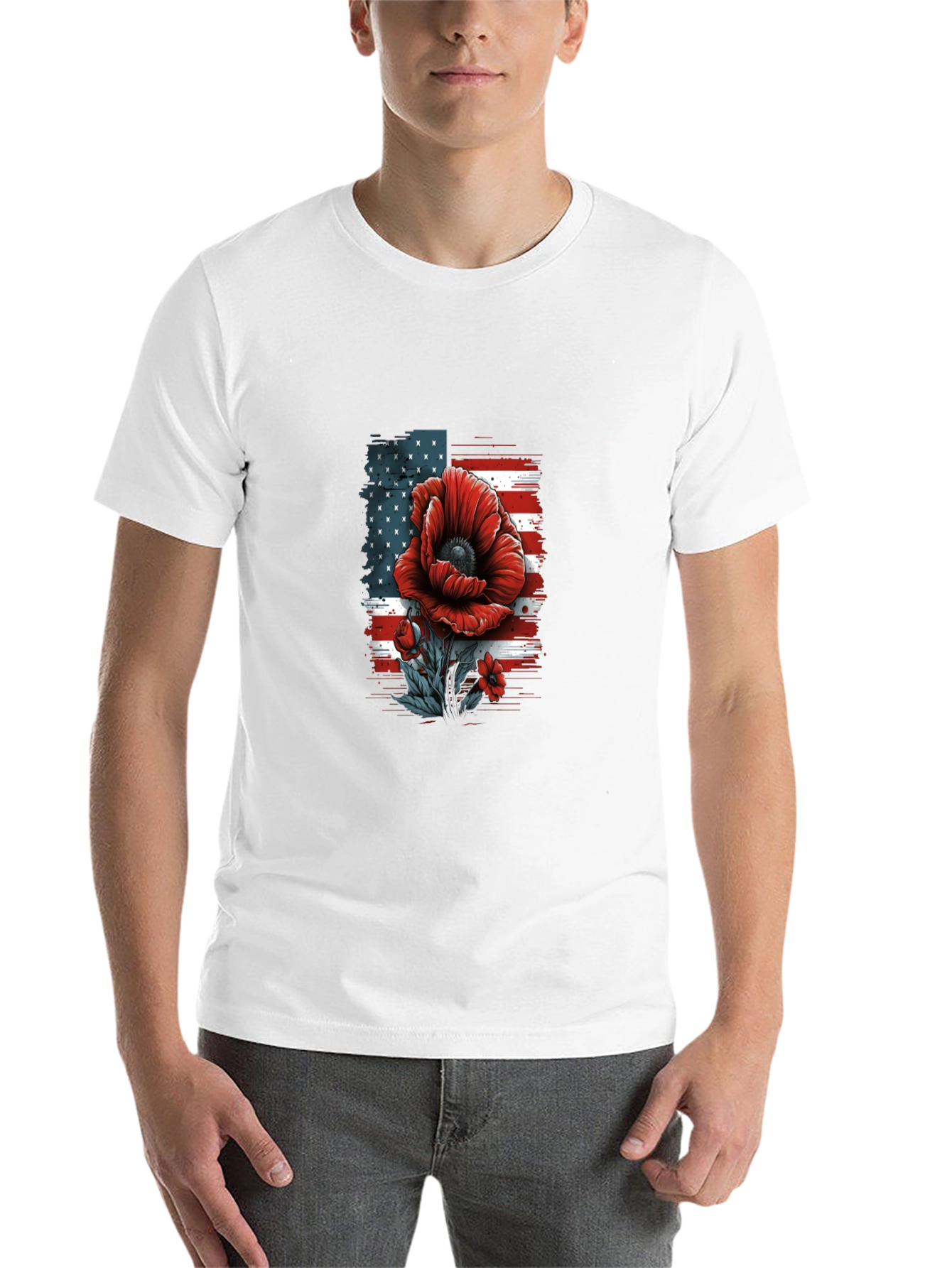 Black American Flag Poppy T-Shirt view 14