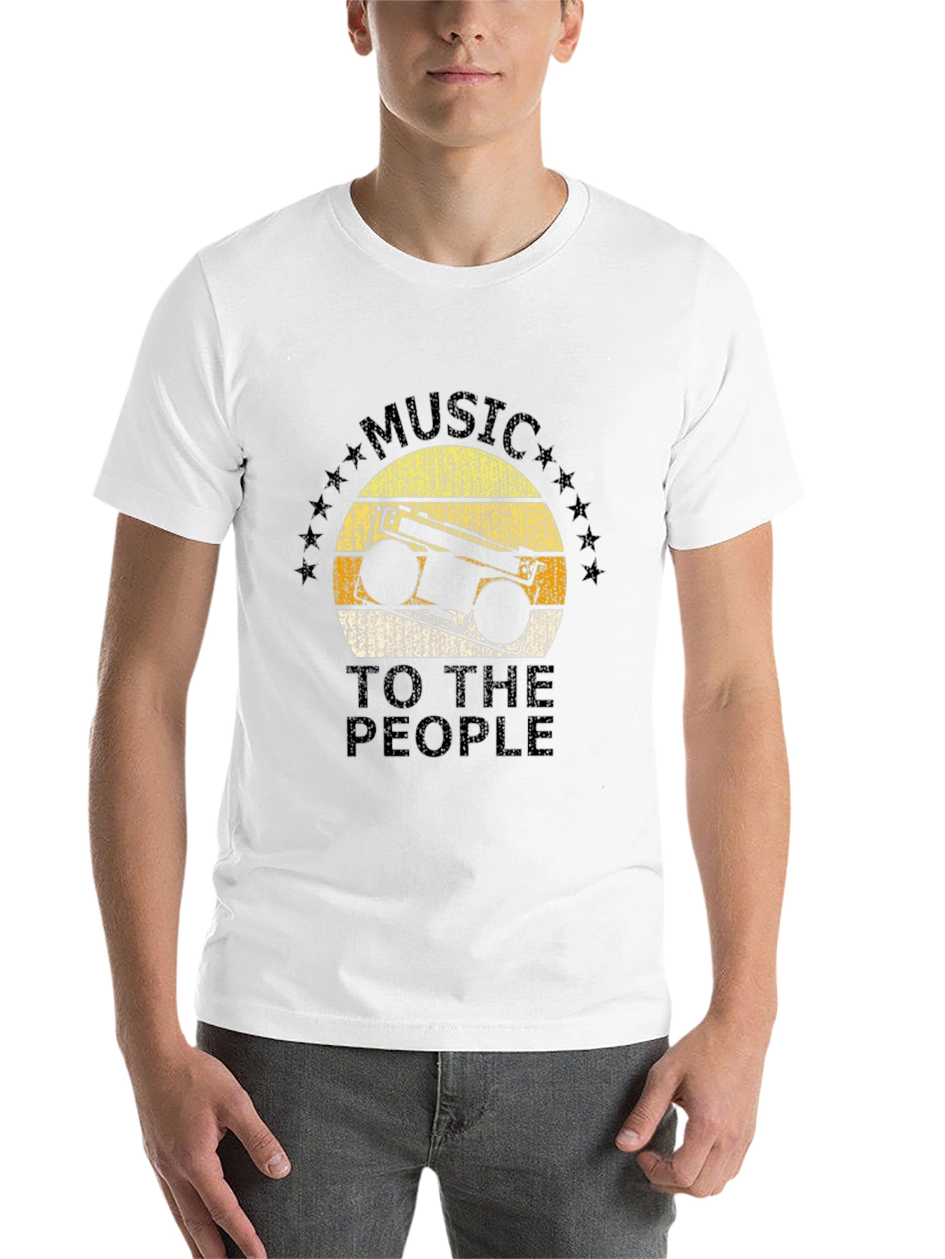 Black Retro Boombox Music to the People Black T-Shirt view 14