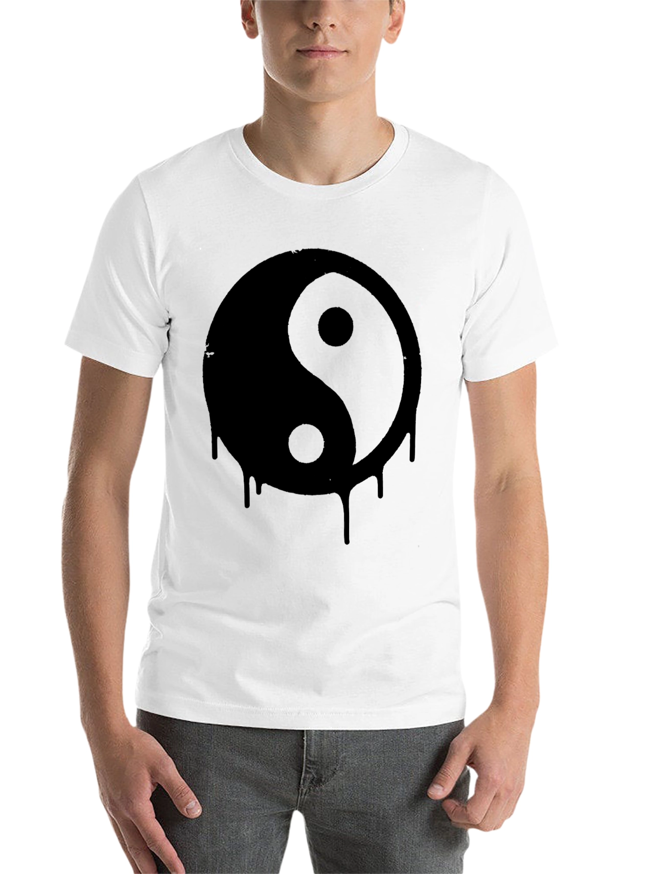 Black Yin Yang Drip Graphic Tee - Black Cotton T-Shirt view 14