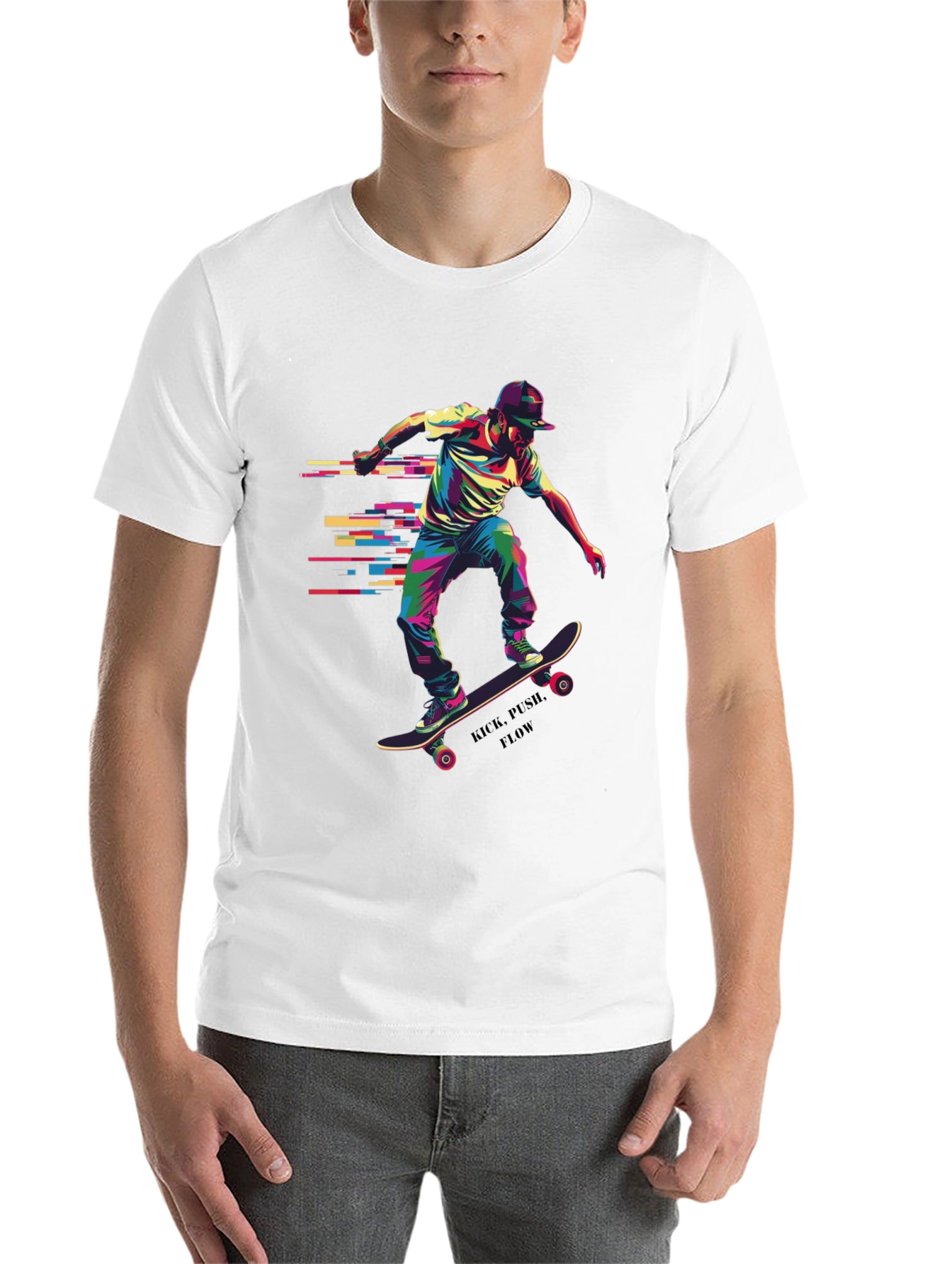 Black Skateboarder Graphic Tee - Kick, Push, Flow view 14