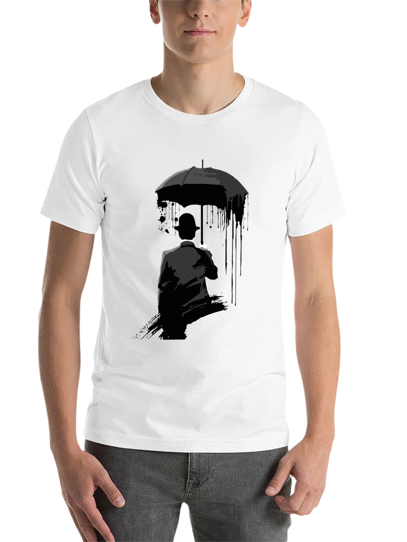 Black Umbrella Man Graphic Tee - Stylish Black T-Shirt view 14