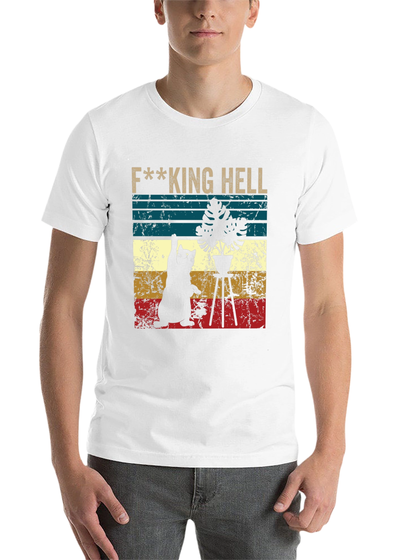 Black F***ing Hell Cat & Plant Graphic Tee - Unisex view 14
