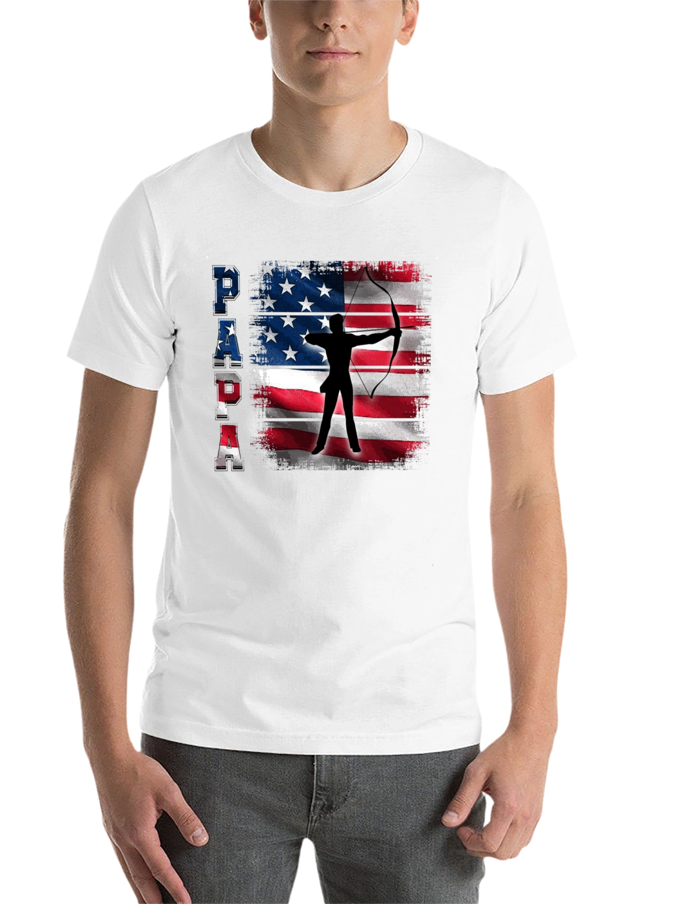 Black Patriotic Archer Dad T-Shirt - USA Flag Bow Hunting view 14