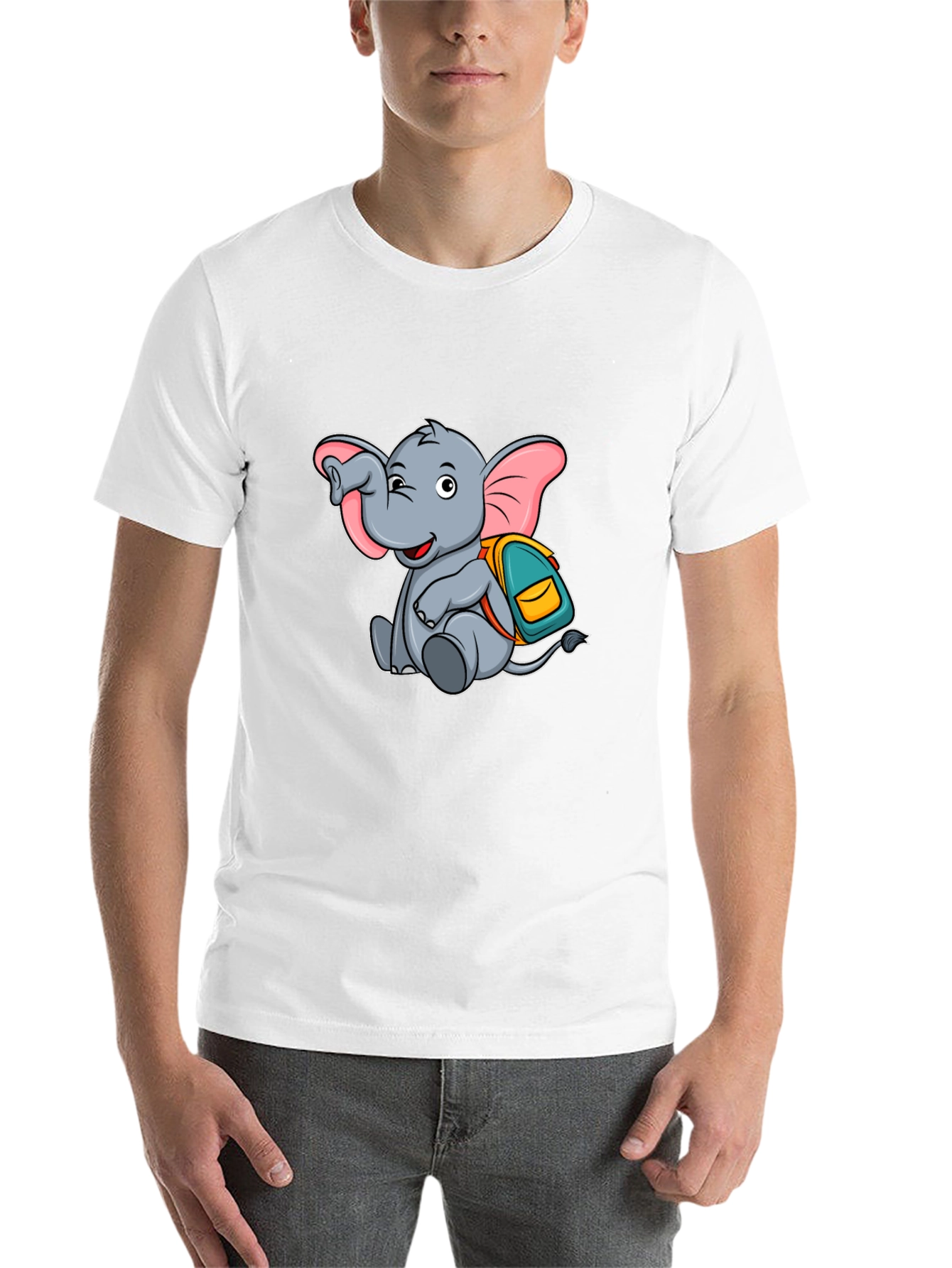 Black Cute Elephant with Backpack Black T-Shirt view 14