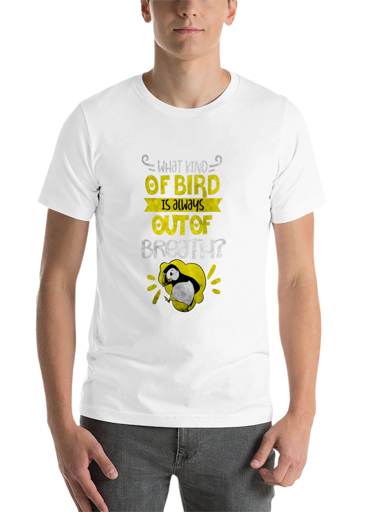 Black Out of Breath Puffin Joke T-Shirt view 14