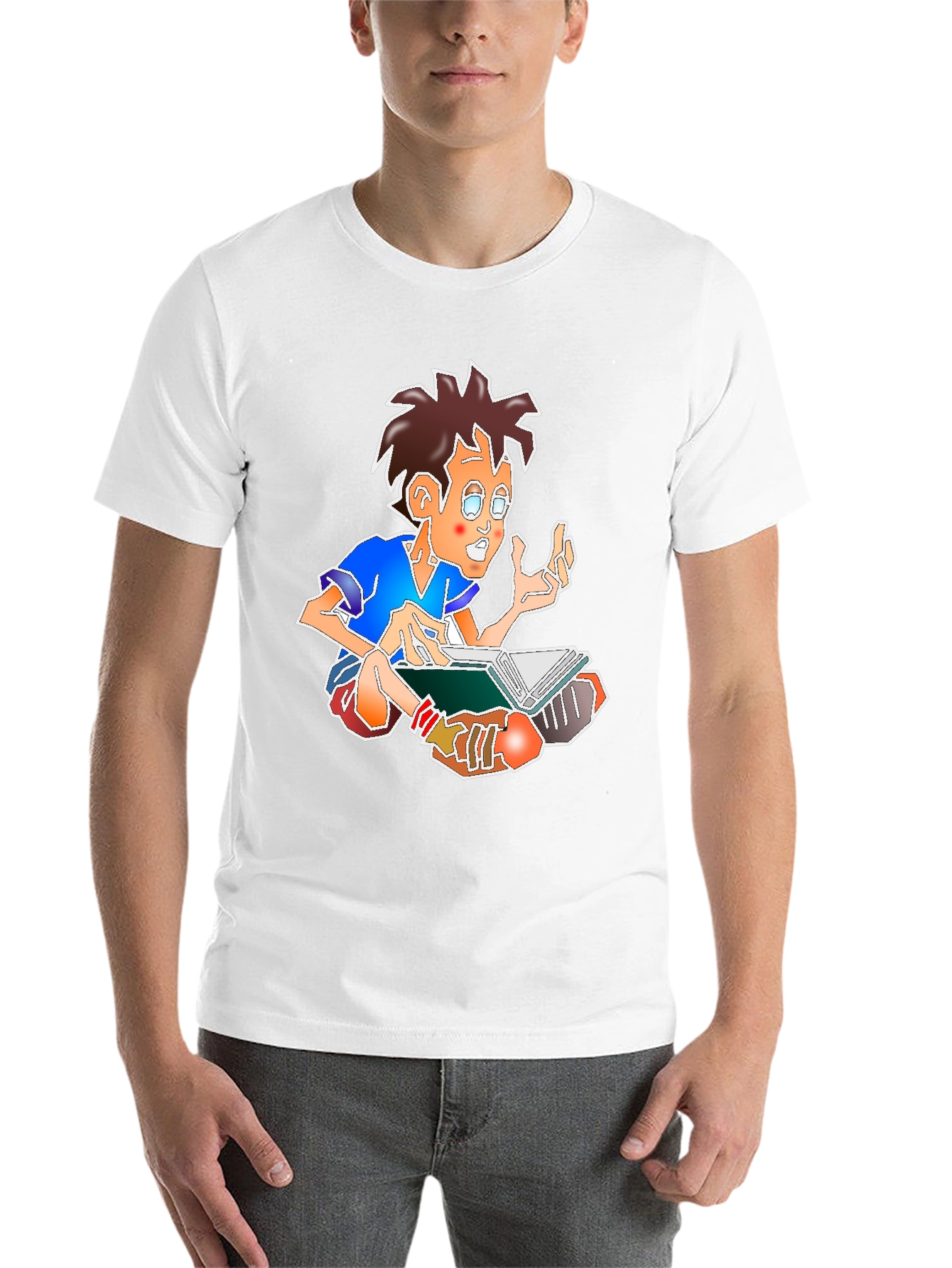 Black Cartoon Boy Reading Book Black Tee view 14