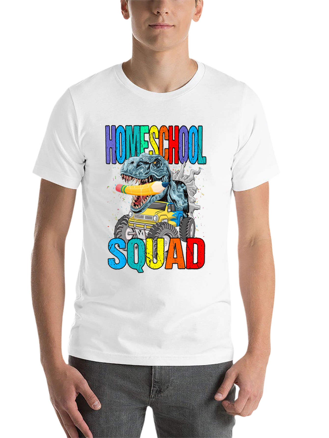 Black Homeschool Squad T-Shirt Dinosaur Monster Truck view 14