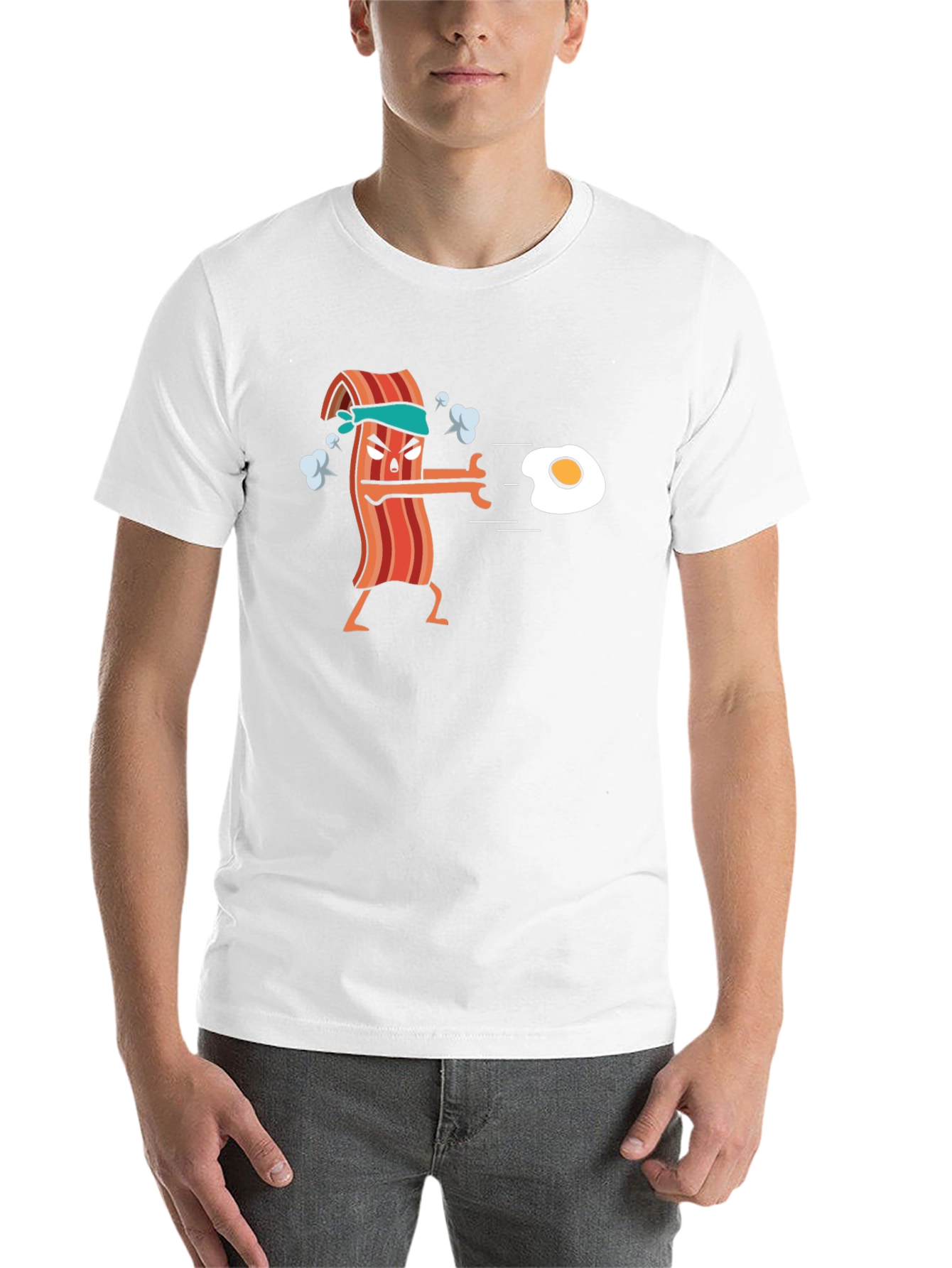 Black Bacon vs Egg Funny T-Shirt view 14