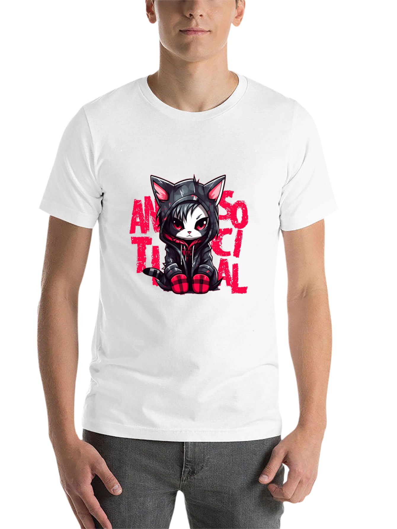 Black Antisocial Cat Graphic Black T-Shirt view 14