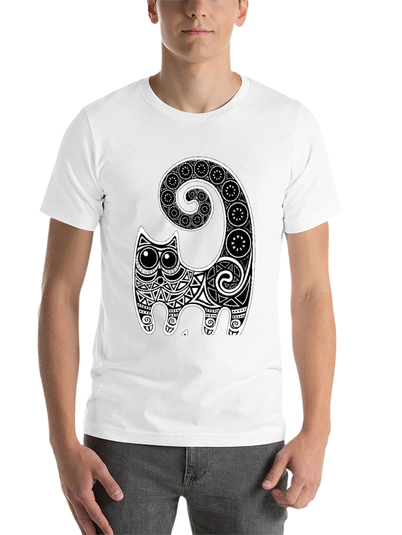 Black Tribal Cat Graphic Tee - Black view 14