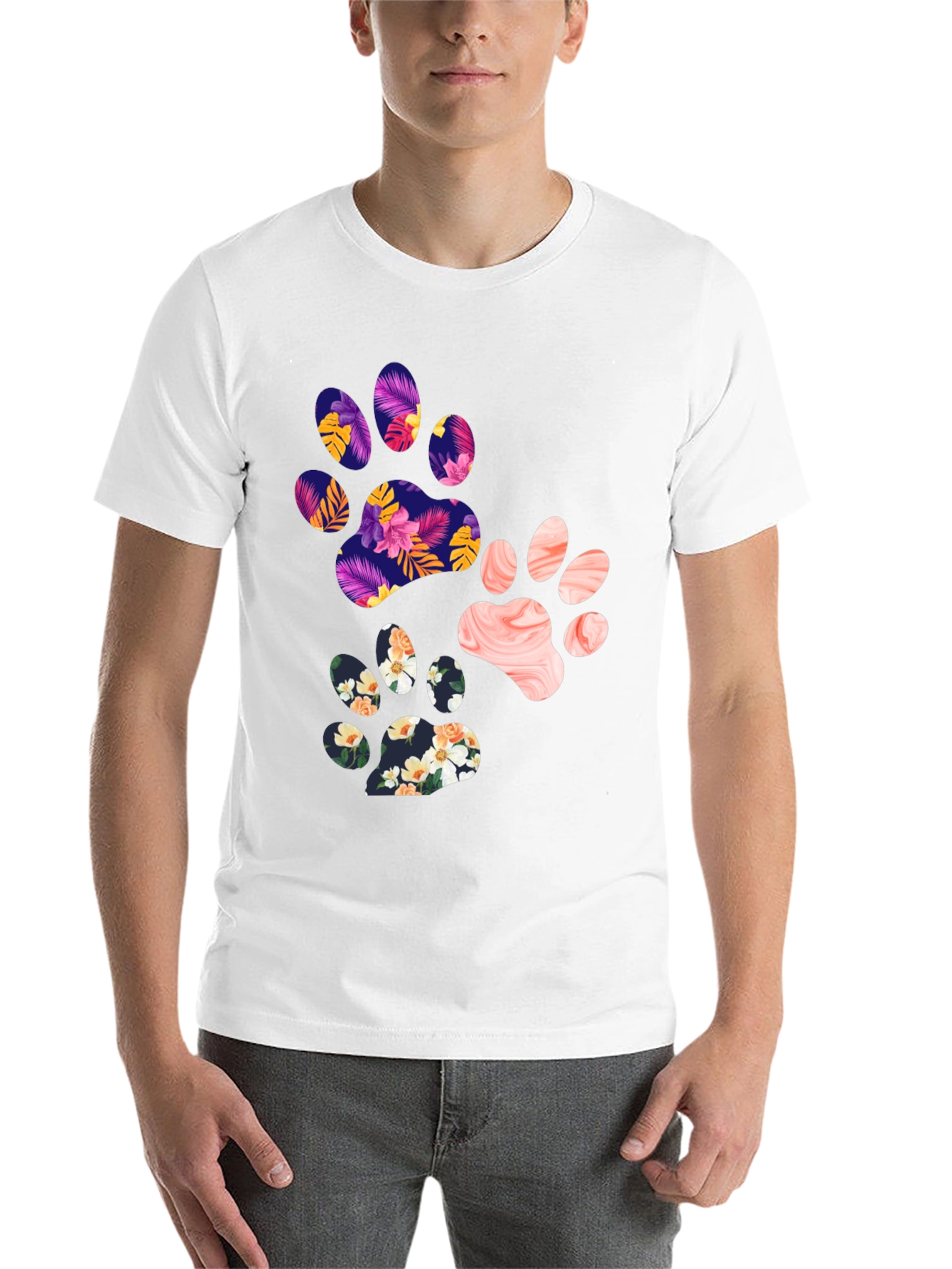 Black Floral Paw Print Graphic Tee - Unisex view 14