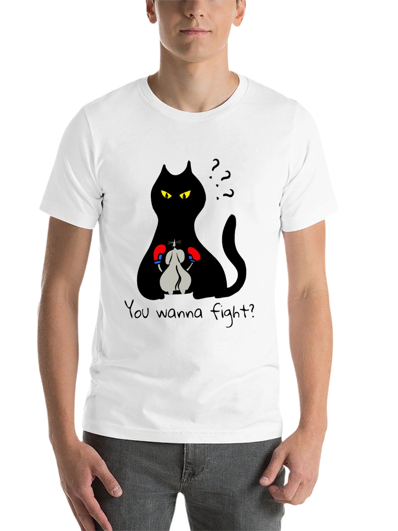 Black Funny Cat Boxing Match T-Shirt - You Wanna Fight? view 14