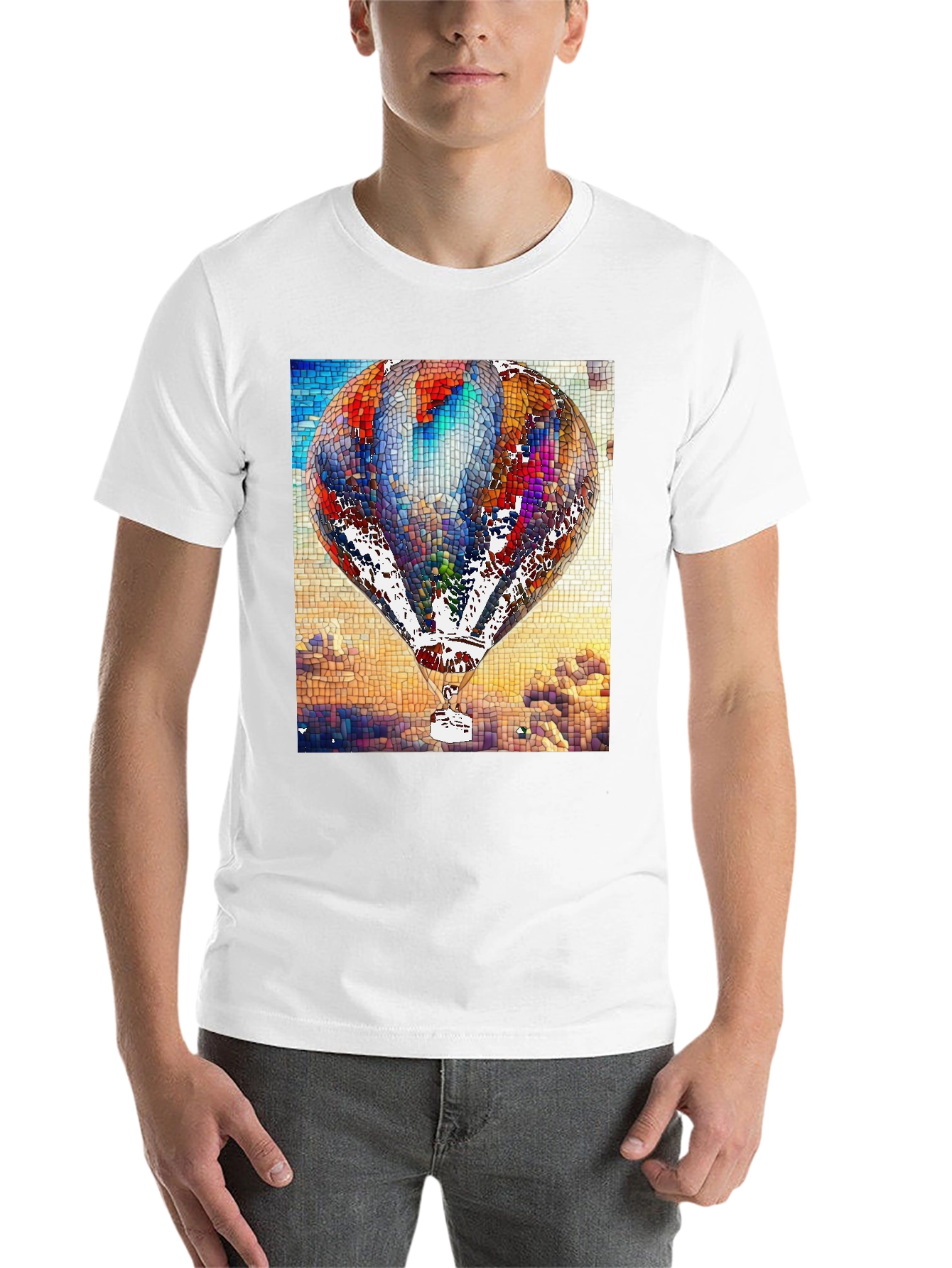 Black Mosaic Hot Air Balloon Black T-Shirt view 14