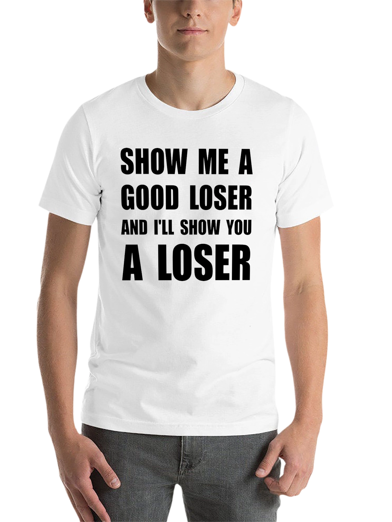 Black Funny Loser Graphic T-Shirt, Black Cotton Tee view 14