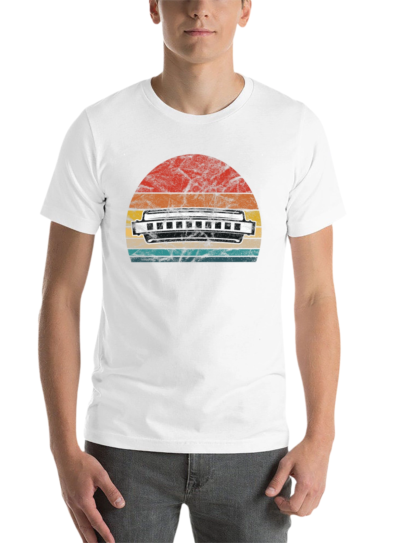 Black Vintage Harmonica Sunset T-Shirt view 14